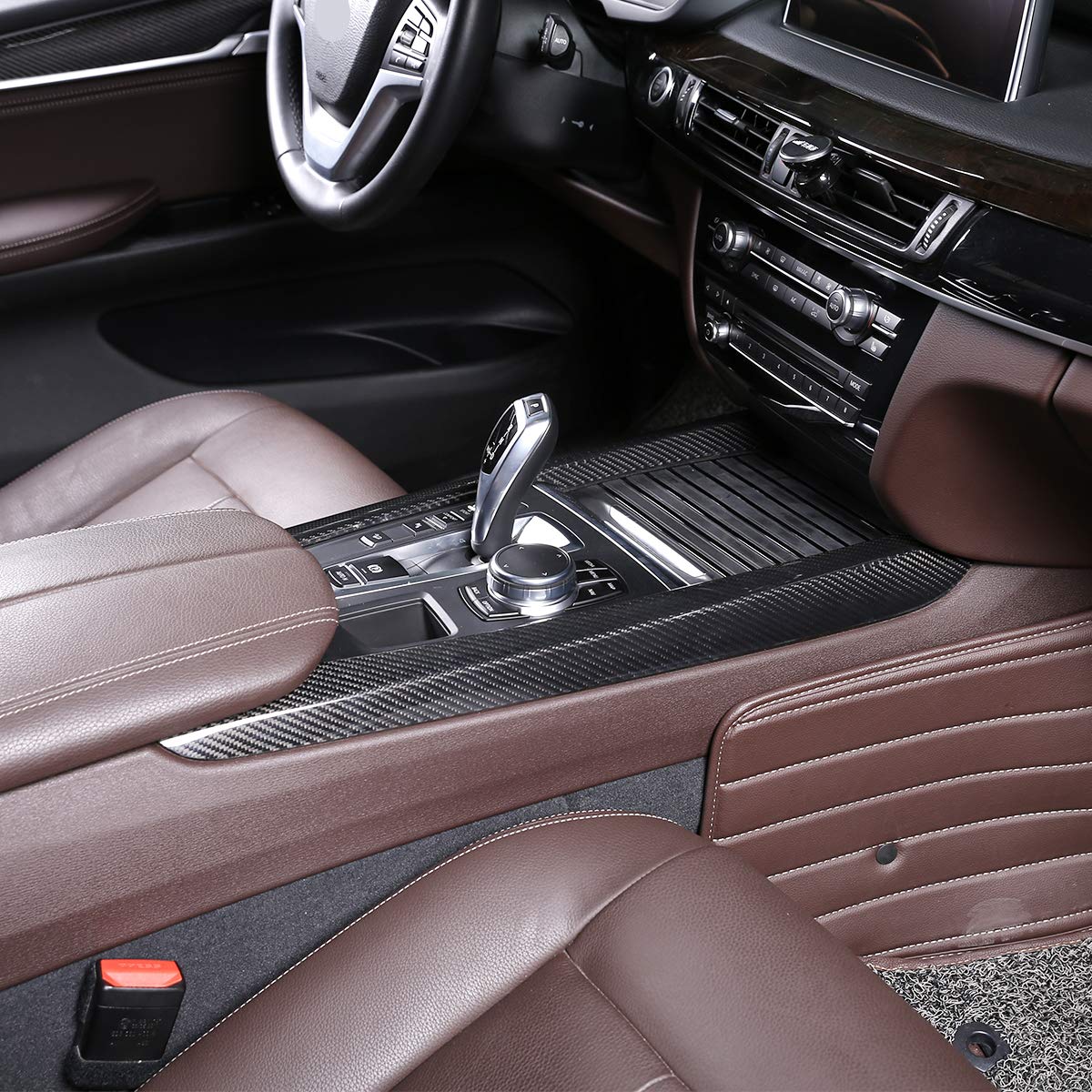 2PCS Genuine Carbon Fiber Center Console Trim Kit for BMW X5 F15 X6 F16 (2014-2018) - Interior Car Styling Accessories | Dashboard & Console Upgrade for Luxury Look