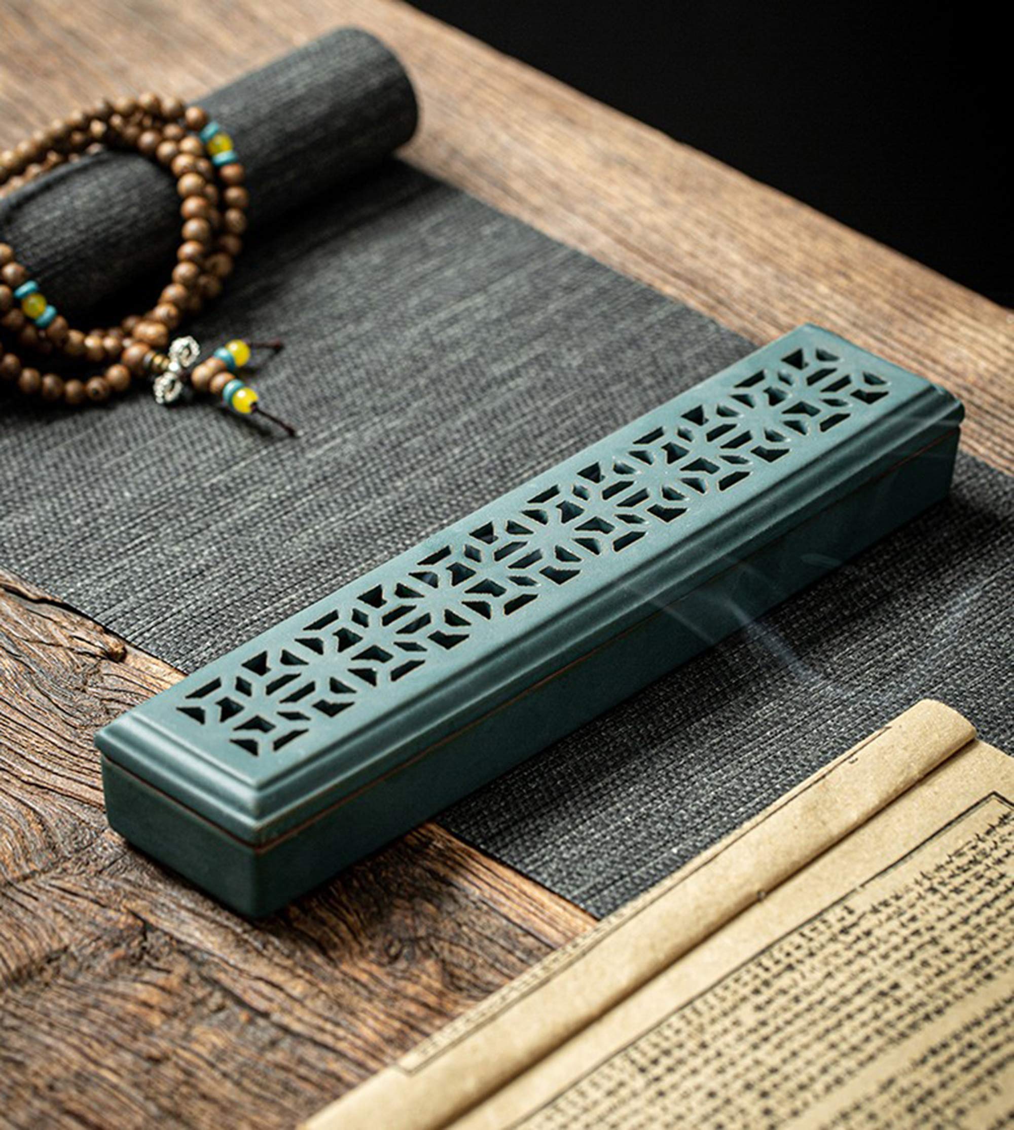 Ceramic Incense Holder for Sticks - 9 Inch (240mm) Green Ash Catcher - Perfect for Meditation, Yoga, Relaxation & Home/Office Decor - Ideal for Aromatherapy & Spiritual Practices