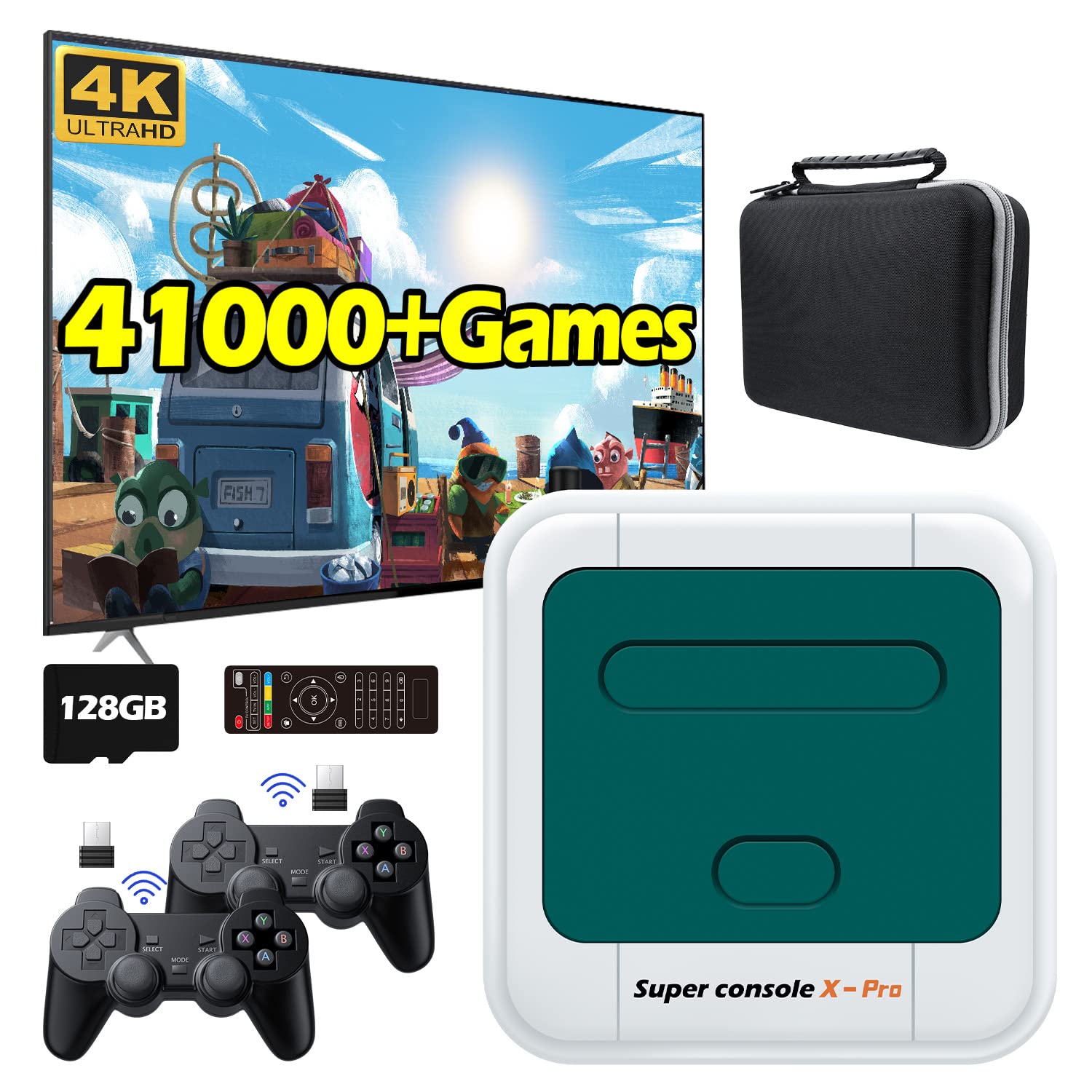 Kinhank Super Console X Pro Retro Gaming System - 41,000+ Classic Games, 4K HD TV Support, 2 Wireless Gamepads, 5-Player Multiplayer - Perfect for Family Game Nights & Christmas Gifts for Men