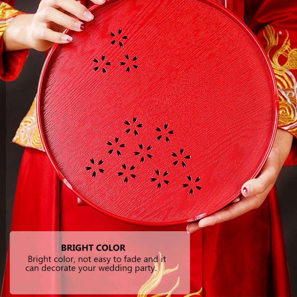 Amosfun Red Wooden Tea Tray Set - Traditional Chinese Wedding Serving Tray for Coffee, Tea & Home Decor - Perfect for Wedding Centerpieces, Bridal Showers & Home Decoration (Red)