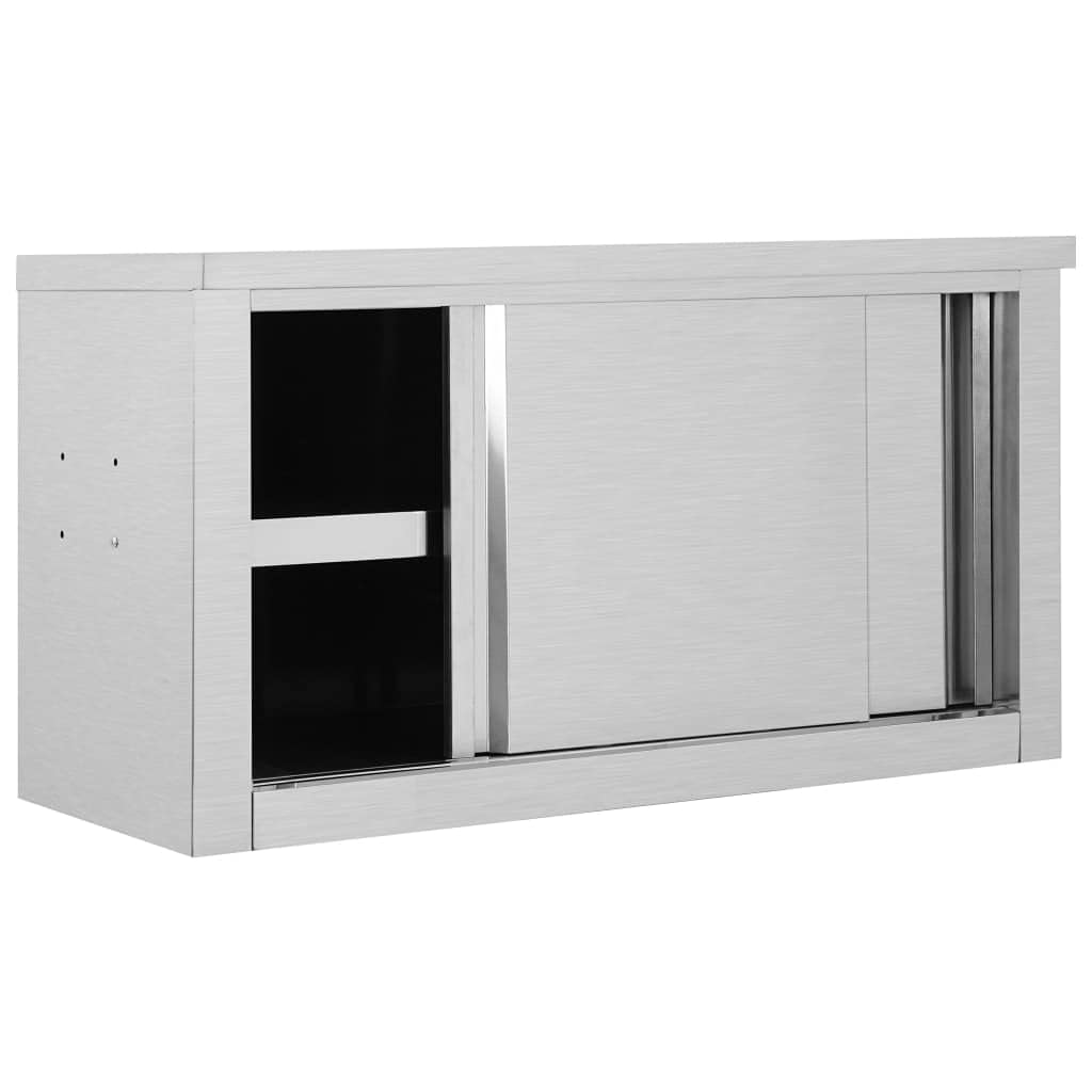 Stainless Steel Wall Cabinet with Sliding Doors - 35.4