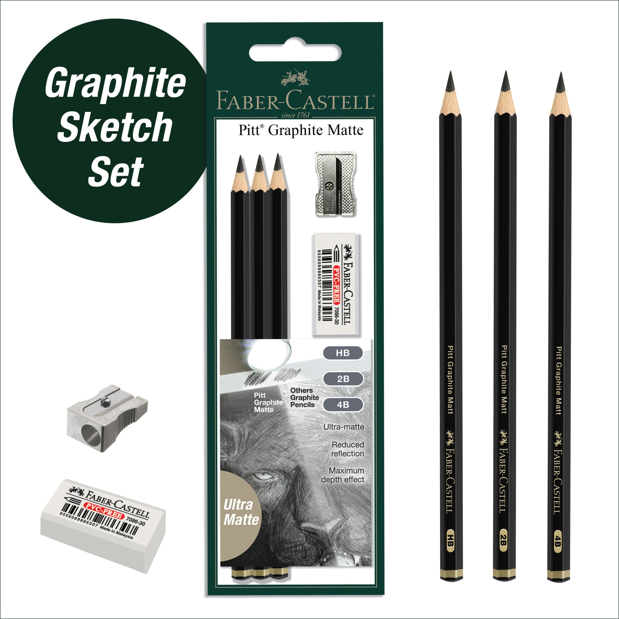 Premium Pitt Graphite Matte Sketching Pencils Set - HB, 2B, 4B for Artists & Drawing | Ideal for Sketching, Shading & Professional Artwork | #800166