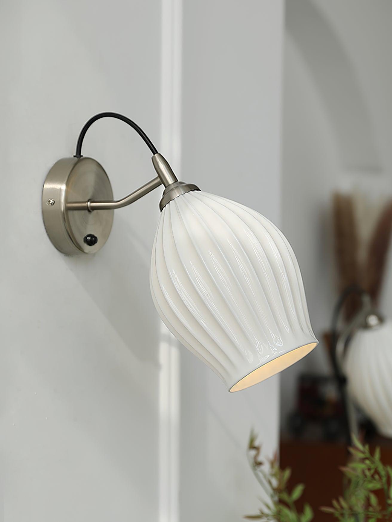 Modern Ceramic Ribbed Wall Light Fixture - Sleek & Stylish Indoor/Outdoor Sconce for Living Room, Bedroom, or Patio Lighting