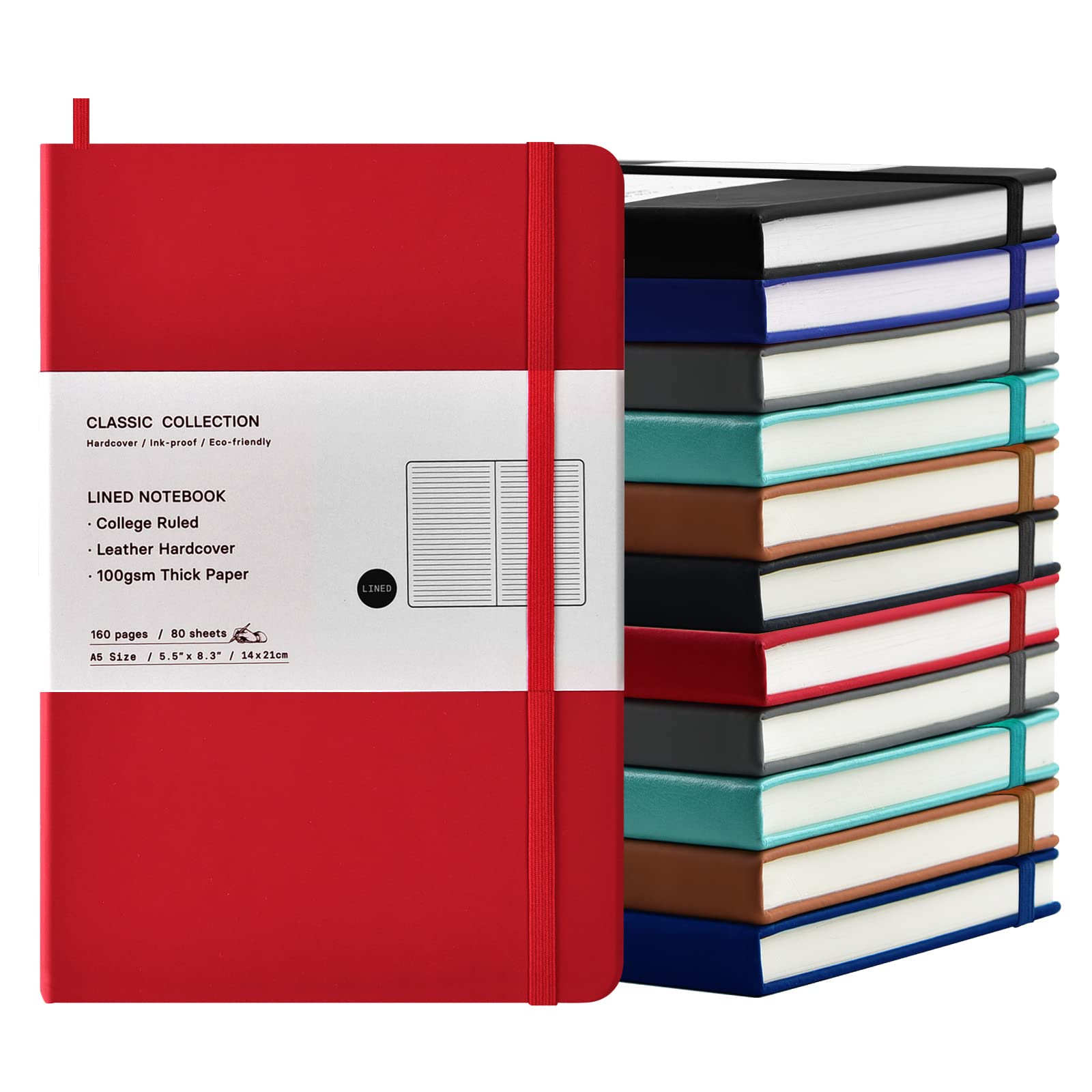 Coopay 12 Pack A5 Hardcover Lined Notebooks - 160 Pages, 100GSM Thick Paper, 8.3 x 5.5 Inch Leather Journals for Writing, Office, School, Business - Perfect for Note Taking, Journaling & Gift Giving (Multicolor)