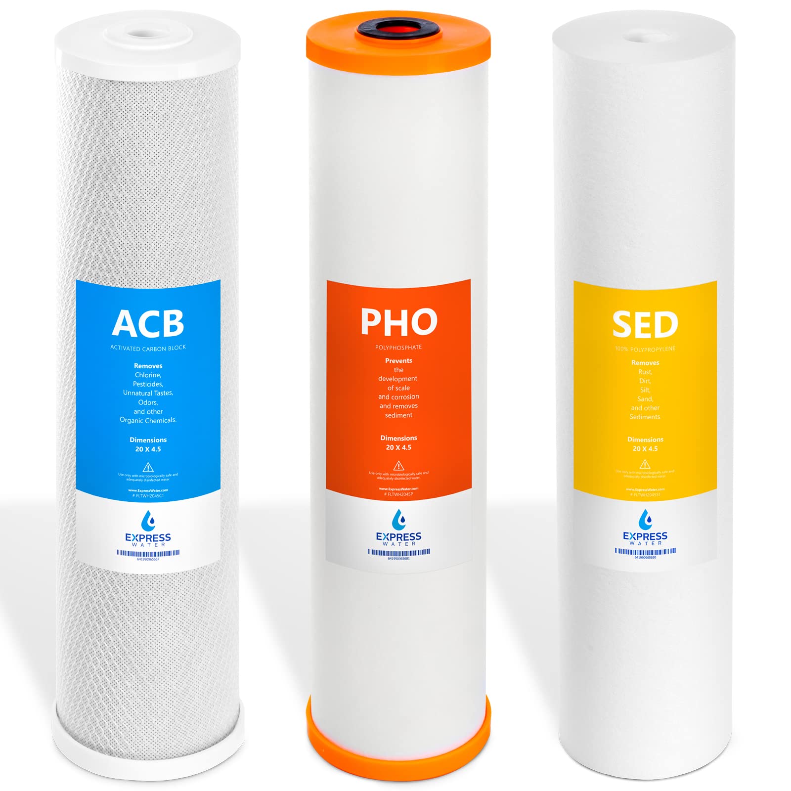 Express Water Whole House Anti Scale Water Filter System - 3 Stage Filtration with Sediment, Carbon Block & Polyphosphate Cartridges (5 Micron, 4.5”x20”) - High Capacity Water Softener for Home, RV & Well Water Systems - Reduces Hard Water Scale & Improves Water Quality