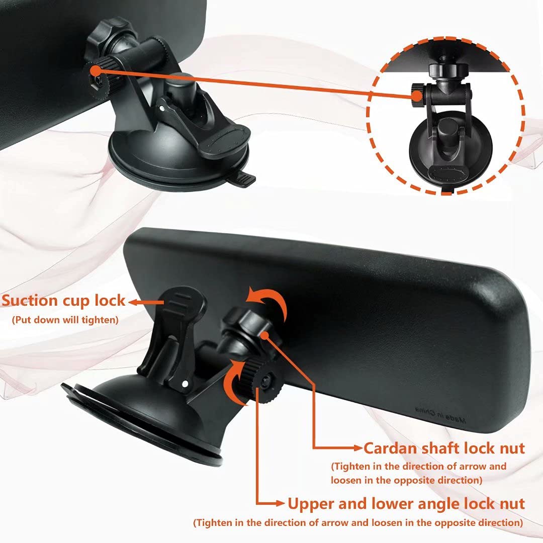 Universal Suction Cup Rear View Mirror for Cars, SUVs, Trucks & Boats - Wide Angle, Thickened Interior Rearview Mirror (Black/Gray) - Perfect for Enhanced Visibility & Safety While Driving