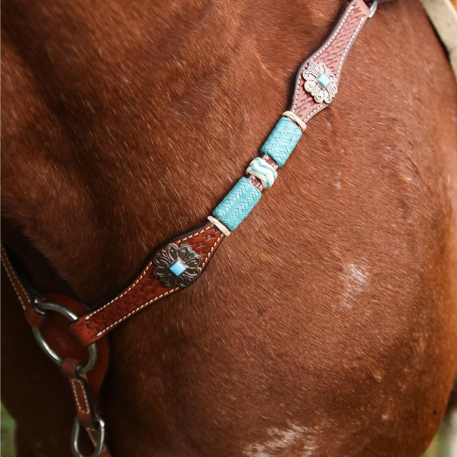 Circle Y Turquoise Western Horse Breast Collar - Adjustable Double Leather Ply Tack for Round Up & Ranch Work | 25