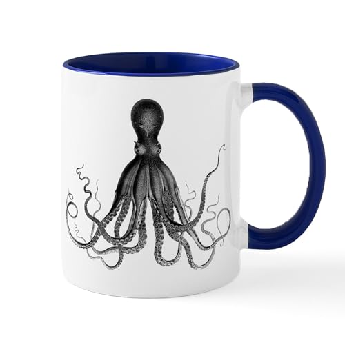 White/Navy Inside - Vintage Octopus Mugs