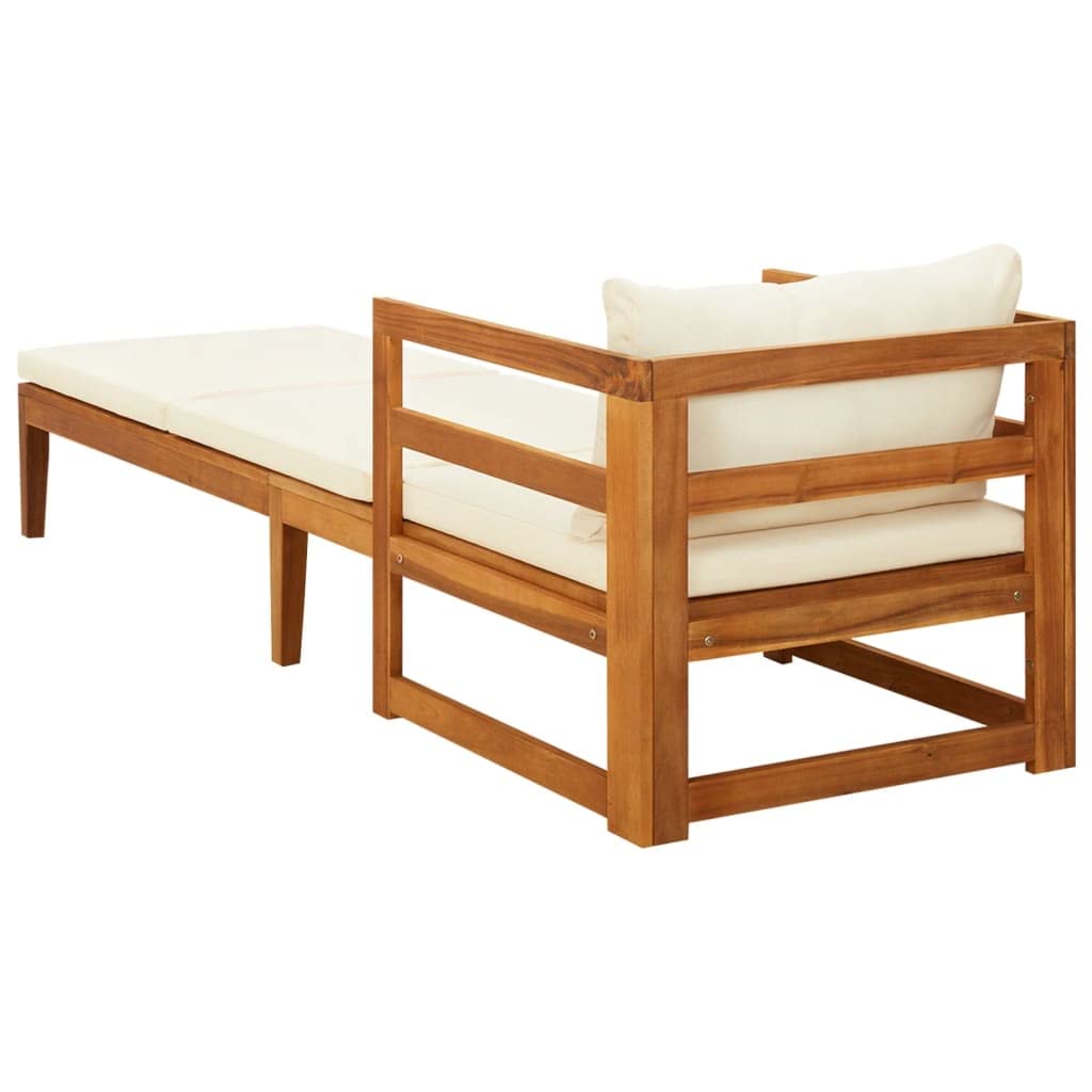 vidaXL Outdoor Sun Lounger with Cushions - Solid Acacia Wood Patio Chair - Cream White Weather-Resistant Cushions - Modern Garden Furniture for Poolside, Backyard & Patio Relaxation