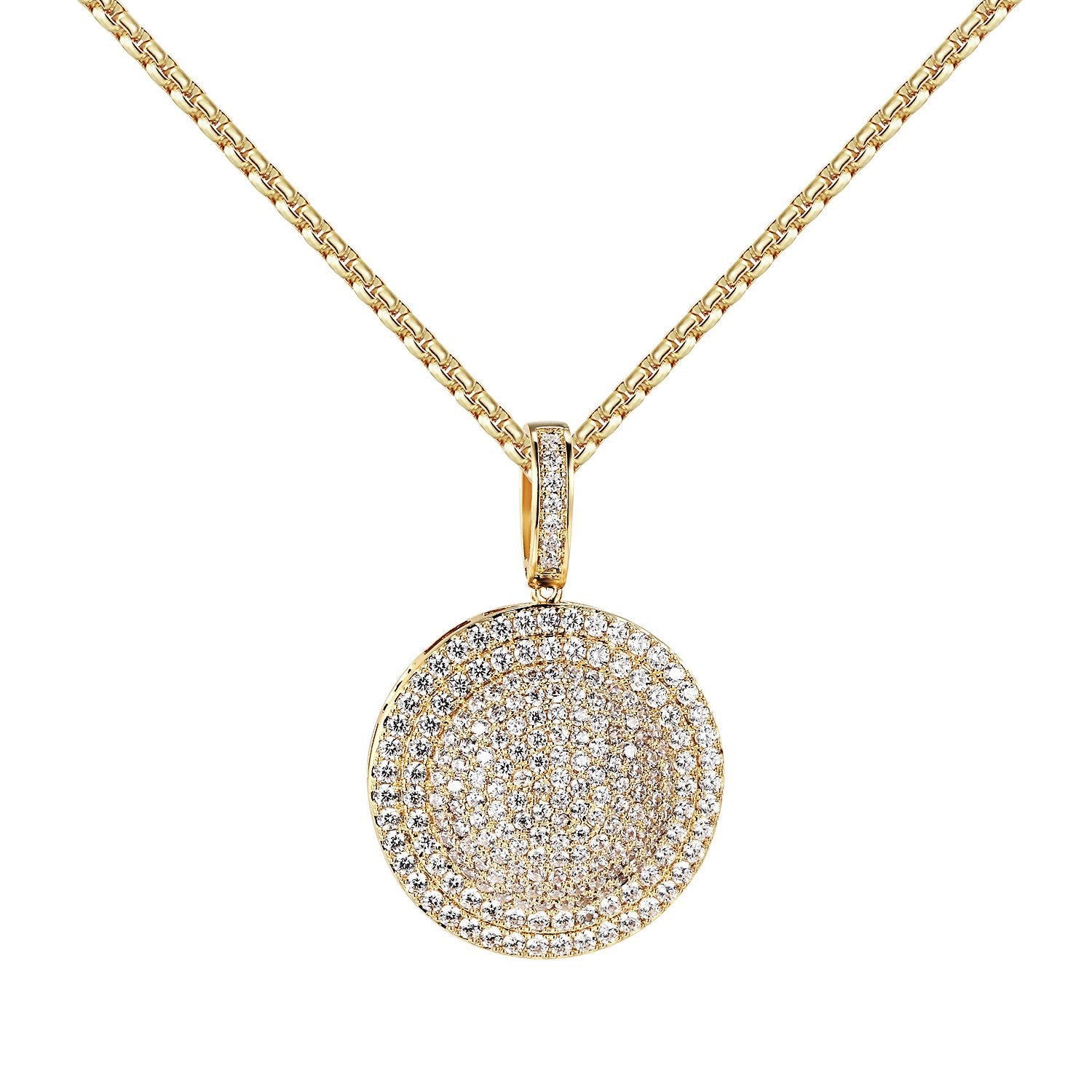 Elegant Medallion Design Pendant with Simulated Diamonds - 14k Yellow Gold Tone 24