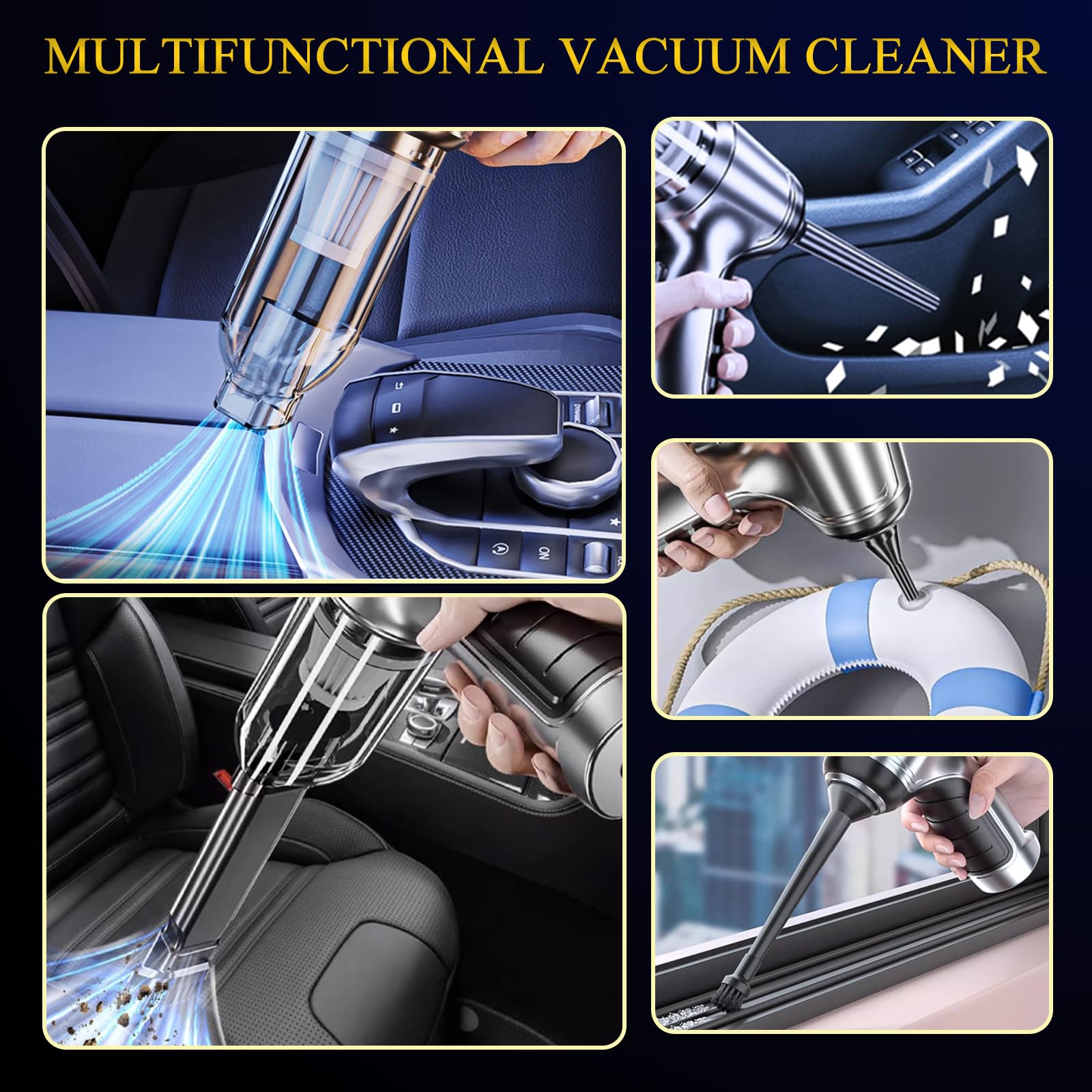 15000PA High Power Cordless Car Vacuum Cleaner - USB-C Rechargeable 3-in-1 Handheld Vacuum with Brushless Motor, 2 Speed Settings for Car Detailing & Home Cleaning | Perfect for Pet Hair, Crumbs & Dust Removal