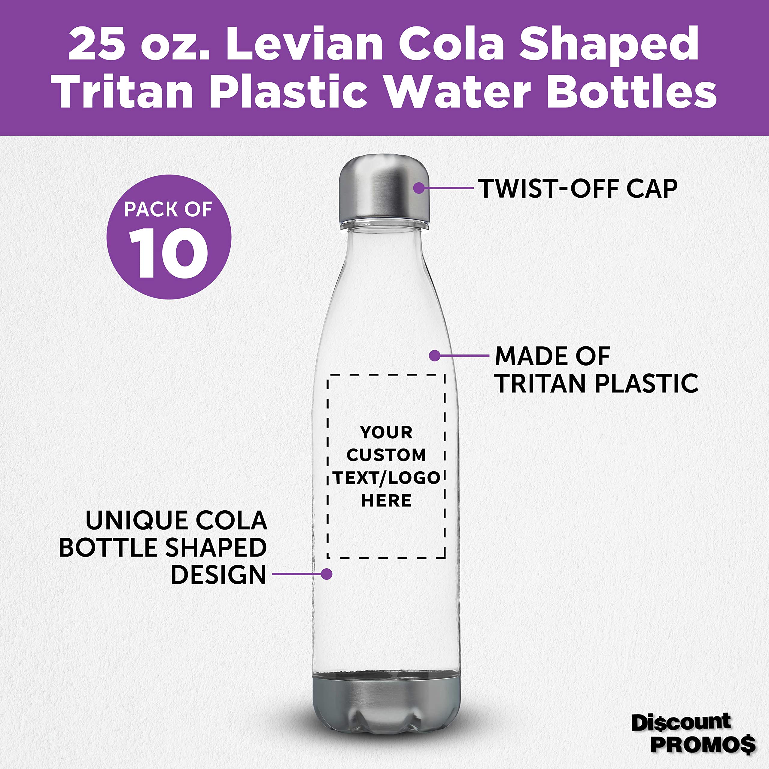 Custom Leak-Proof 25oz Plastic Water Bottles - Set of 10 BPA-Free Reusable Sports Bottles with Personalized Options | Ideal for Gym, Hiking, Cycling, Yoga & Outdoor Activities | Clear Cola-Shaped Design for Bulk Promotions