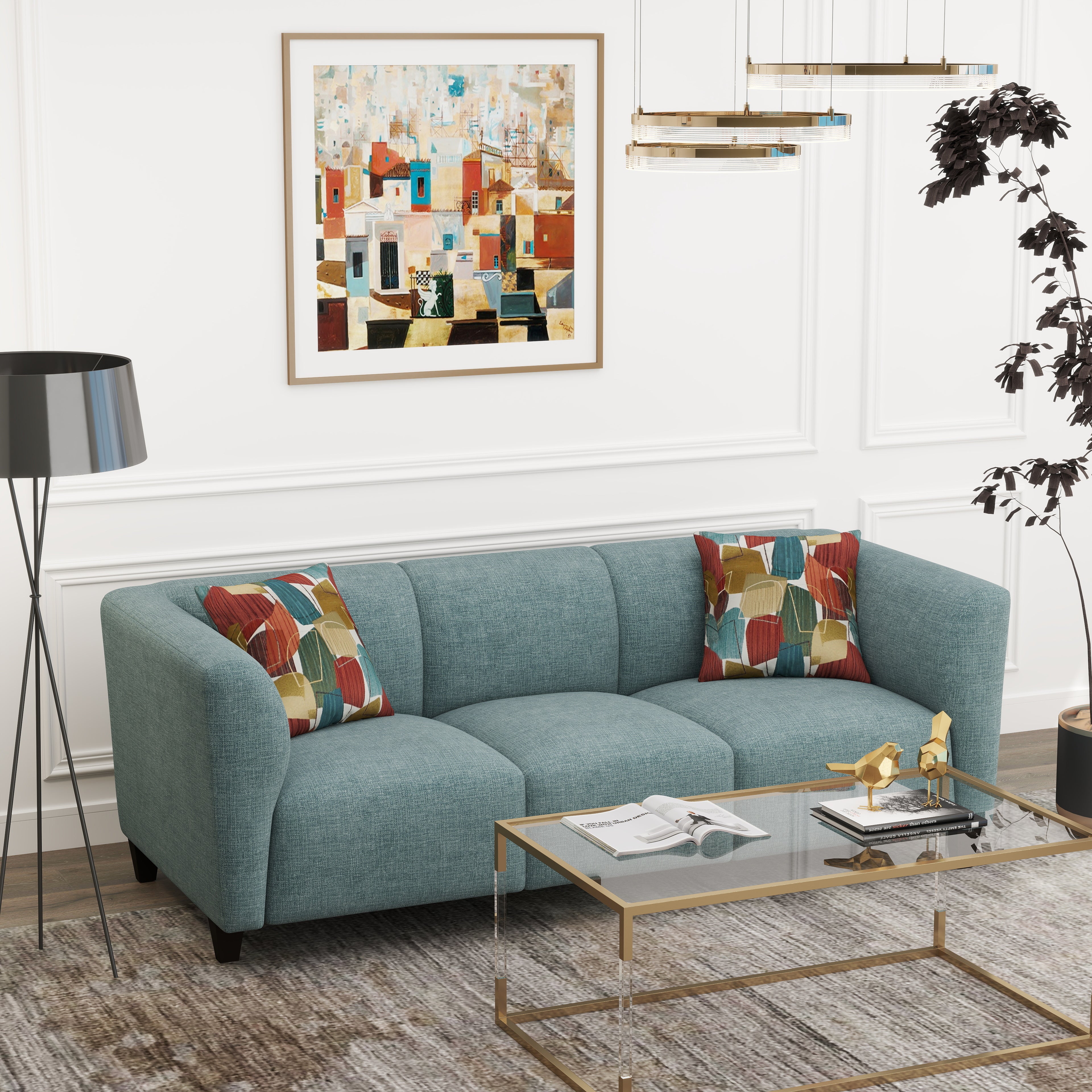 Roundhill Furniture Della Upholstered Stationary Sofa - Modern Living Room Couch with Soft Fabric, Comfortable Seating for Home, Office & Lounge Spaces
