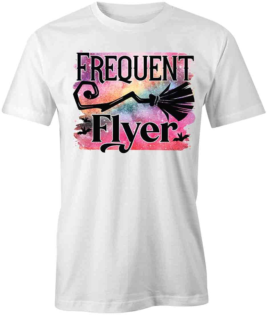 Frequent Flyer Graphic T-Shirt - White Printed Airplane Design Cotton Tee for Travel Enthusiasts | Perfect for Vacations, Air Travel & Adventure Trips