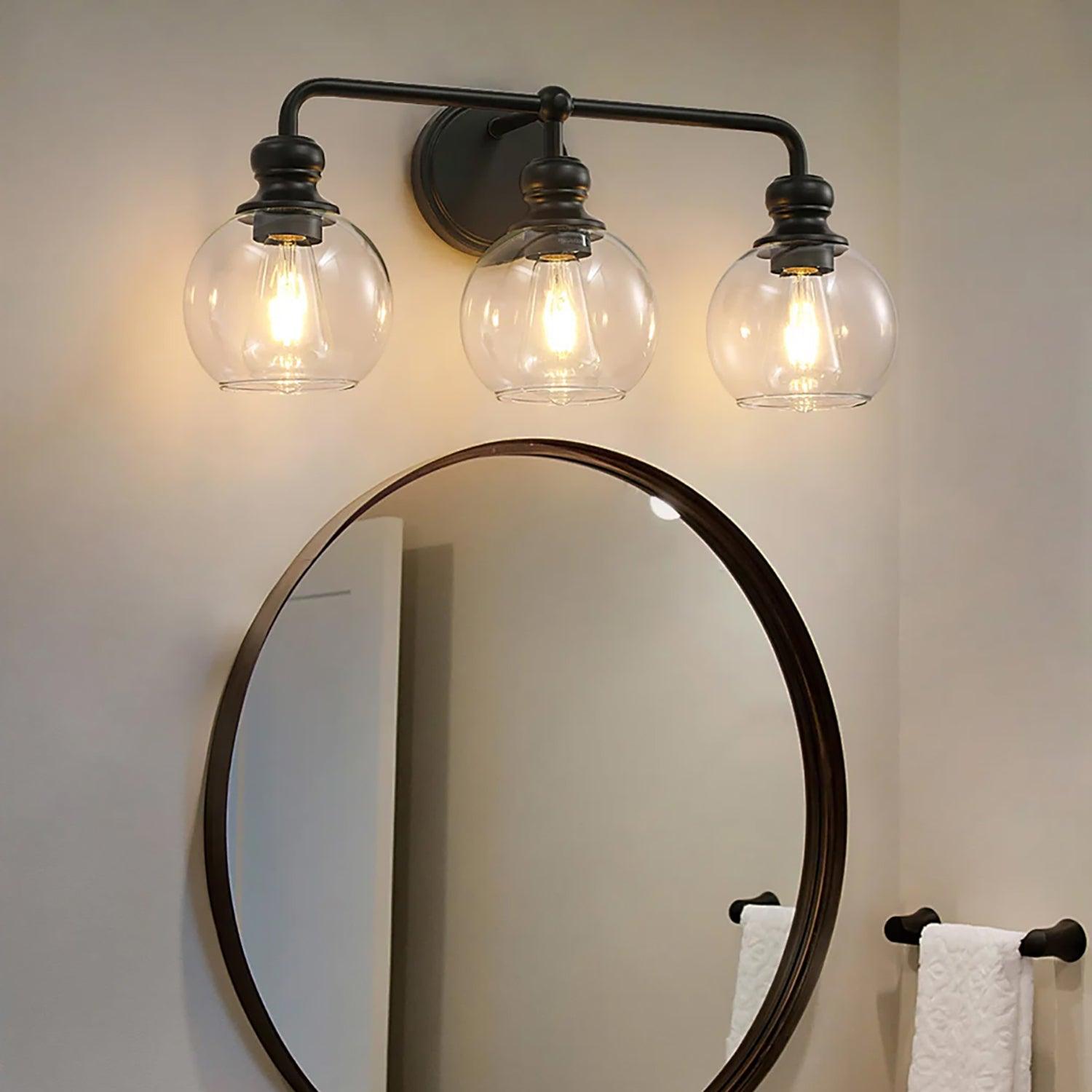 Modern Black Clear Glass 3-Light Bathroom Vanity Light - Perfect for Bathroom, Powder Room & Dressing Area Lighting