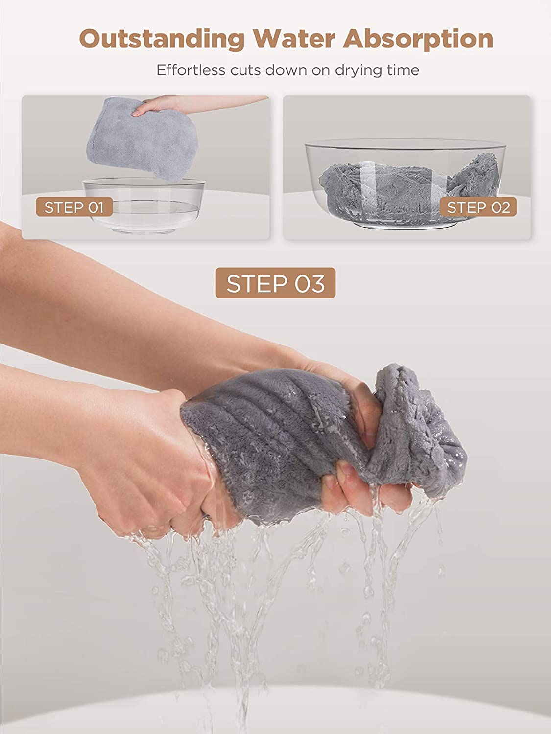 Hicober 3-Pack Microfiber Hair Towel Wrap for Women - Soft Anti-Frizz Hair Turban for Wet & Curly Hair - Quick Dry Hair Towel (Blue, Grey, Pink) - Perfect for Post-Shower, Salon Styling & Travel
