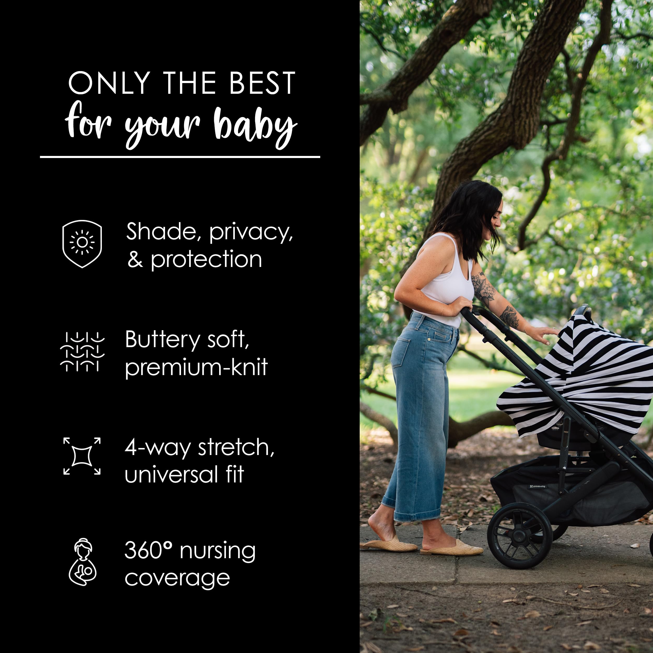 Milk Snob Original 5-in-1 Nursing Cover - Premium Baby Car Seat Cover, Stroller Canopy, High Chair Cover & Shopping Cart Protector - Soft Black & White Stripe for Breastfeeding Privacy - Perfect for Newborns, Travel & Everyday Use
