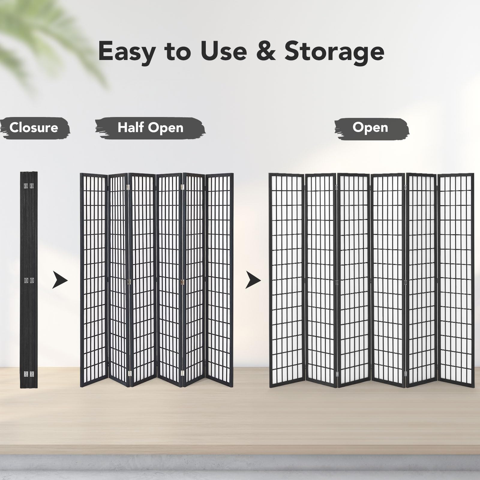 JOSTYLE 6-Panel Room Divider - 5.9 Ft Folding Privacy Screen for Home & Office - Japanese Shoji Style Partition Wall in Black - Perfect for Bedroom Separation, Living Room Privacy & Office Space Dividers