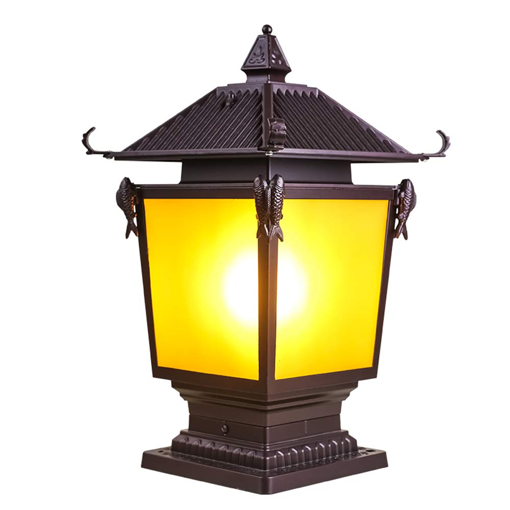 Vintage Industrial Square Column Post Lights - Waterproof Aluminum Outdoor Lighting for Garden, Street, Fence & Villa Decoration | Weather-Resistant Yellow Glass Fixture for Patio, Pathway & Landscape Lighting