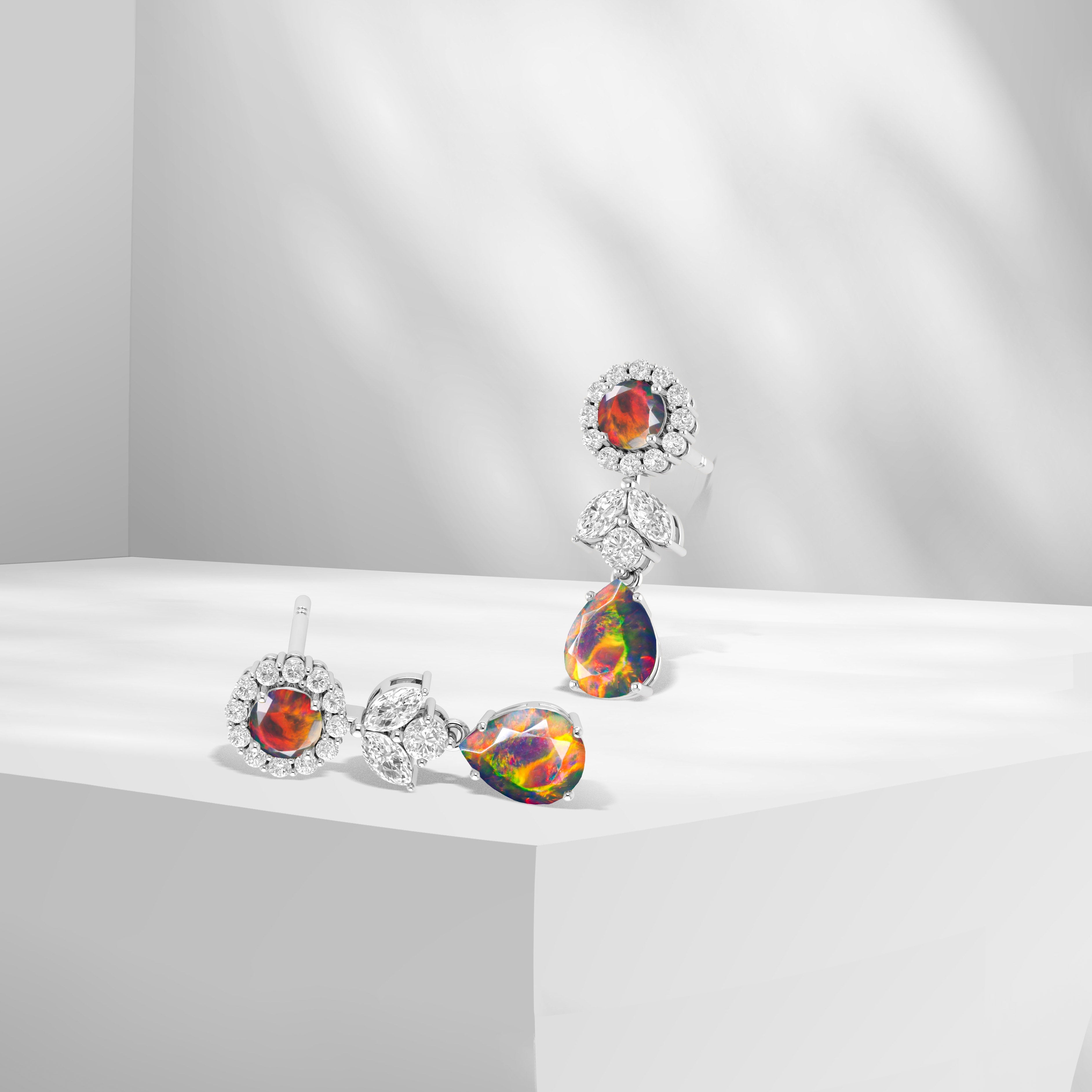 White Fire Dual Opal Drop and Stud Earrings for Women – Elegant Sterling Silver Dangle Earrings for Party, Wedding & Everyday Wear