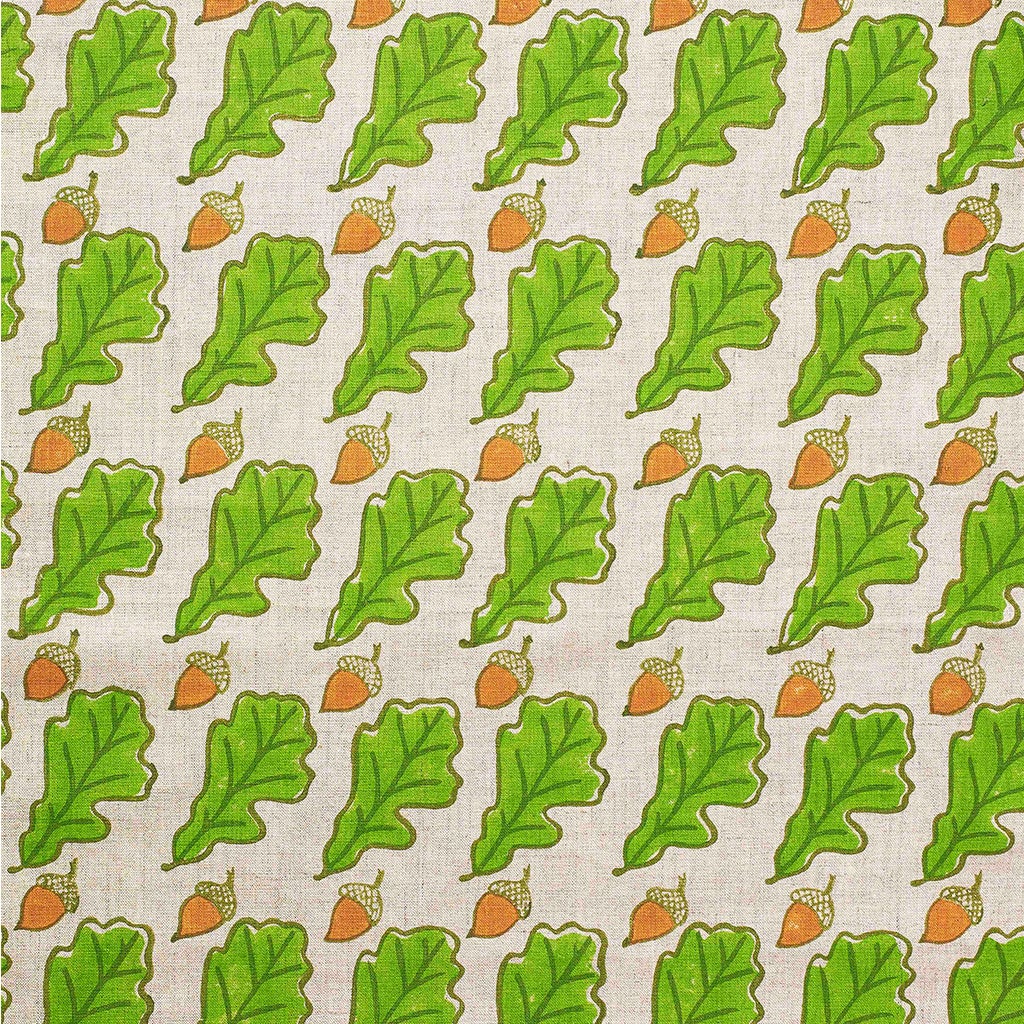 Premium Oak Block Printed Linen Fabric - Green Sample | Eco-Friendly Home Decor, DIY Upholstery & Craft Projects