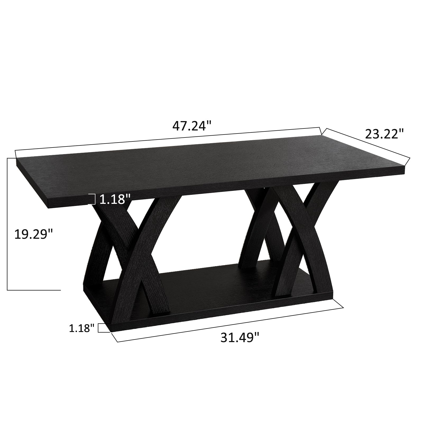 Rustic Farmhouse Coffee Table with Shelf - 47