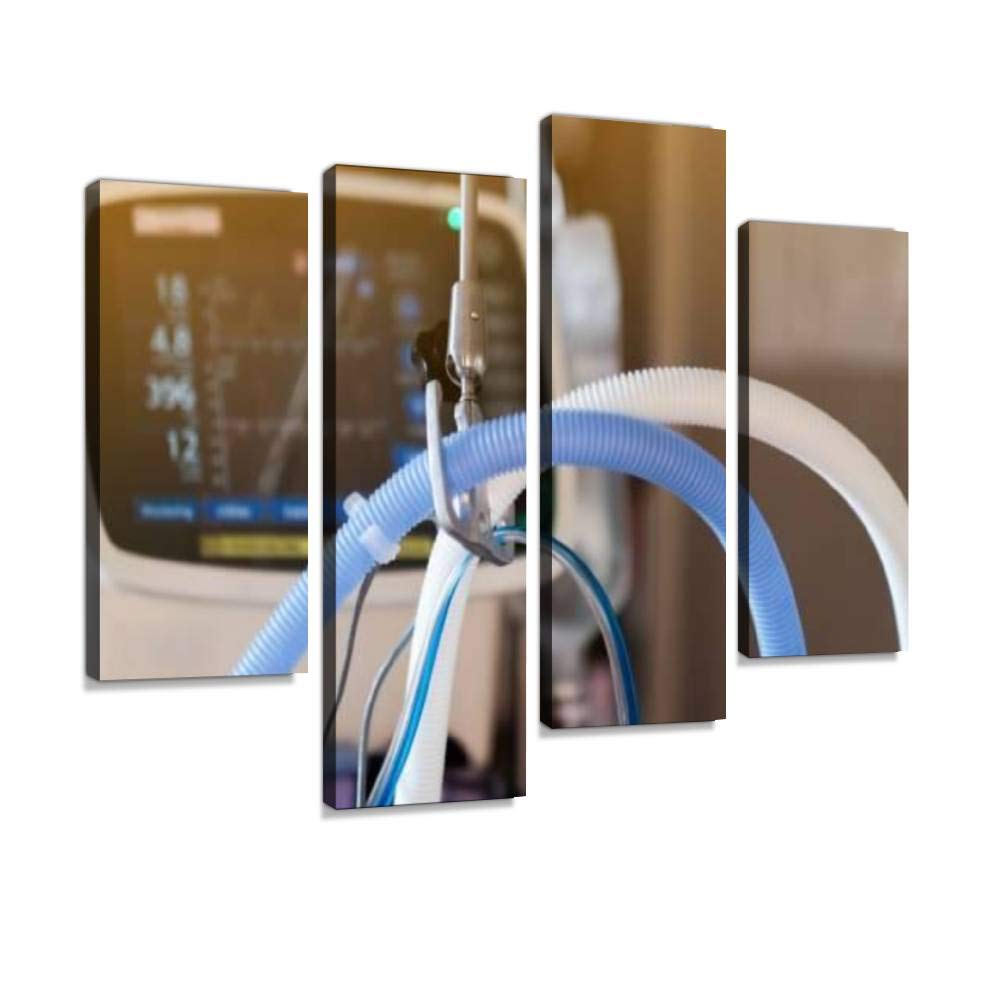 IGOONE 4-Panel Canvas Wall Art - Modern Mechanical Ventilator Painting for Hospital & Home Decor - Framed Ready to Hang - Perfect for Living Room, Bedroom & Office Wall Decoration
