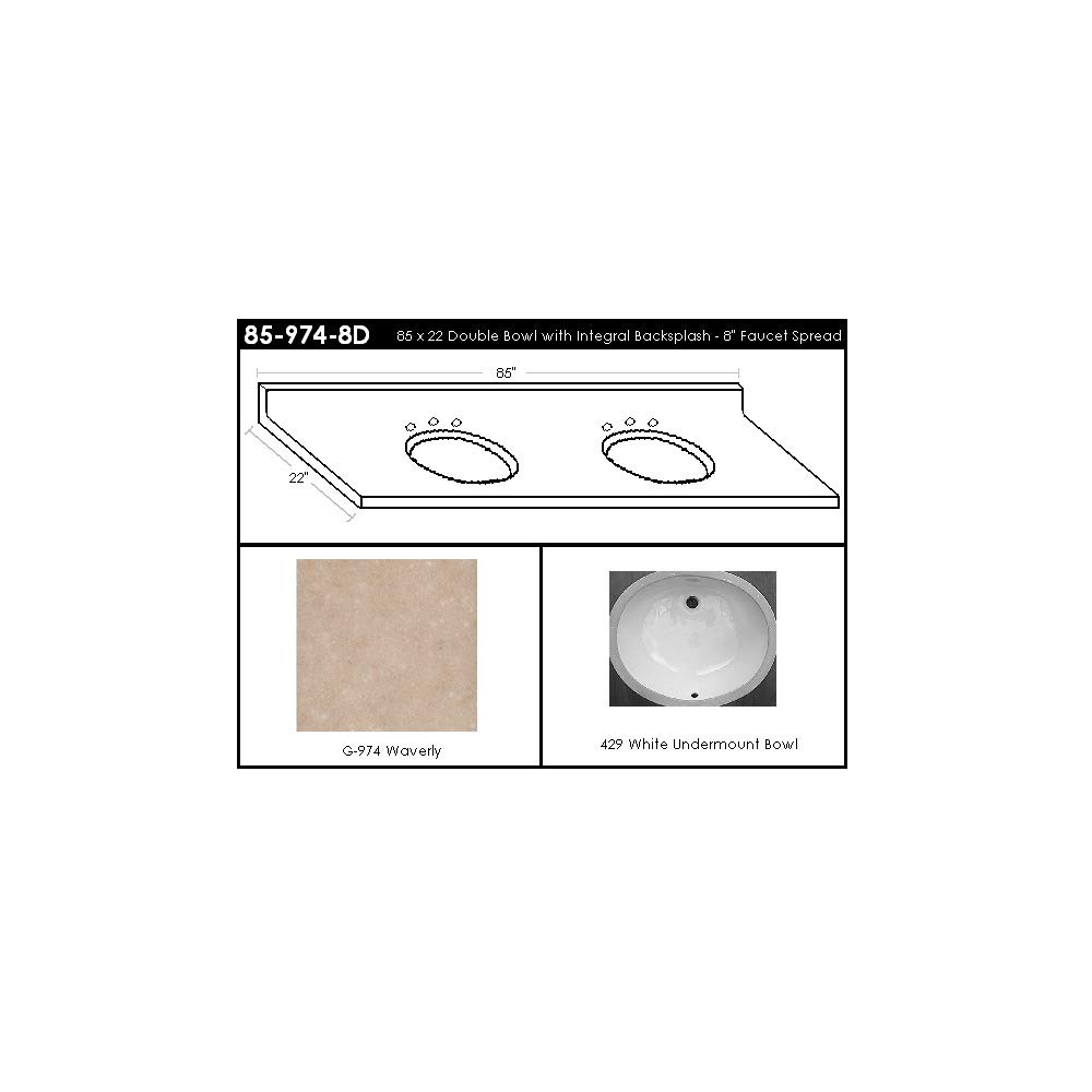 85-974-8D Double Bowl Bathroom Vanity Top - Durable Solid Surface Countertop for Modern Home & Commercial Use