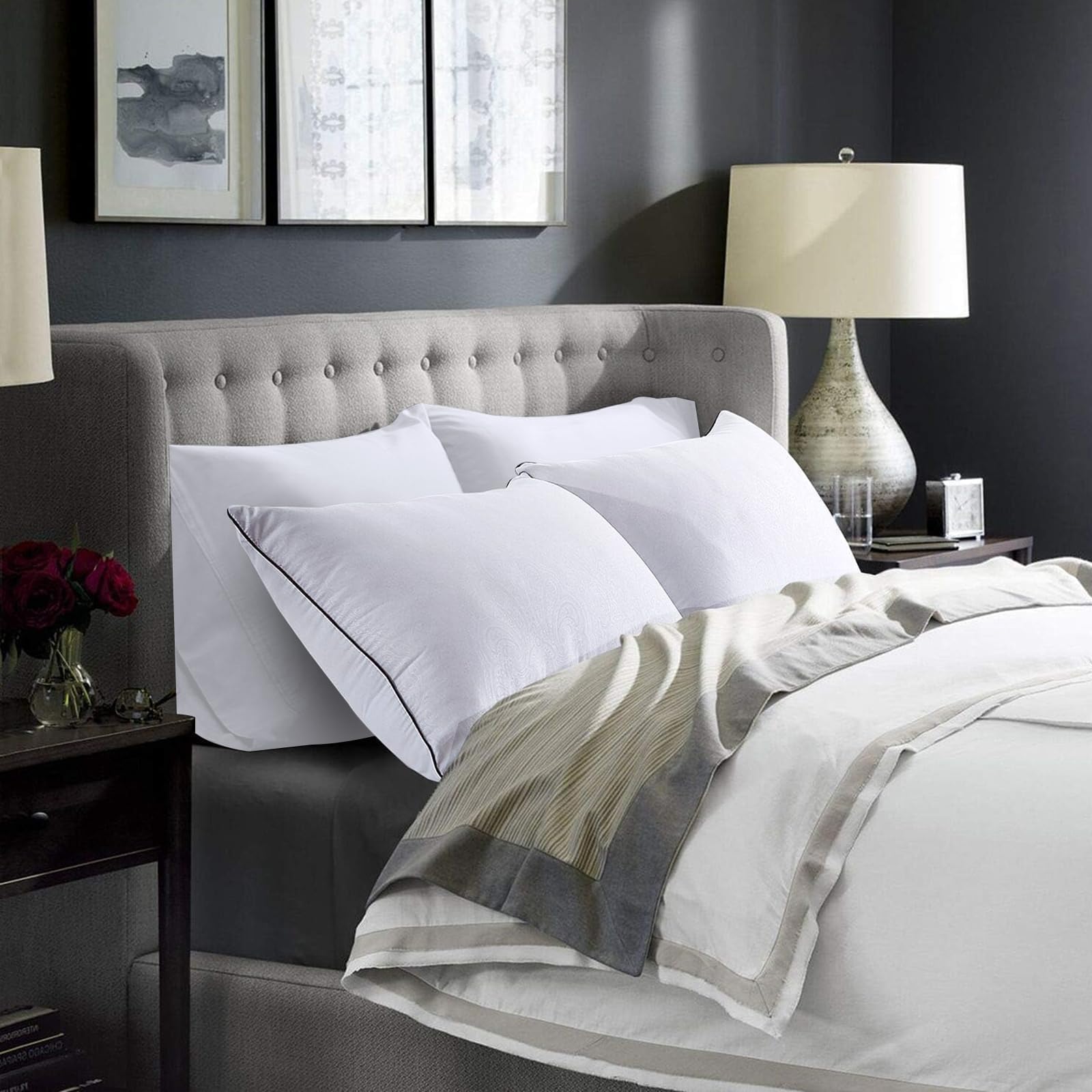 HUXMEYSON Standard Size Pillows Set of 4 - Luxury Down Alternative Hotel Quality Bed Pillows for Side & Back Sleepers - Soft & Supportive for Ultimate Comfort (Perfect for Home, Hotel, or Guest Room Use)