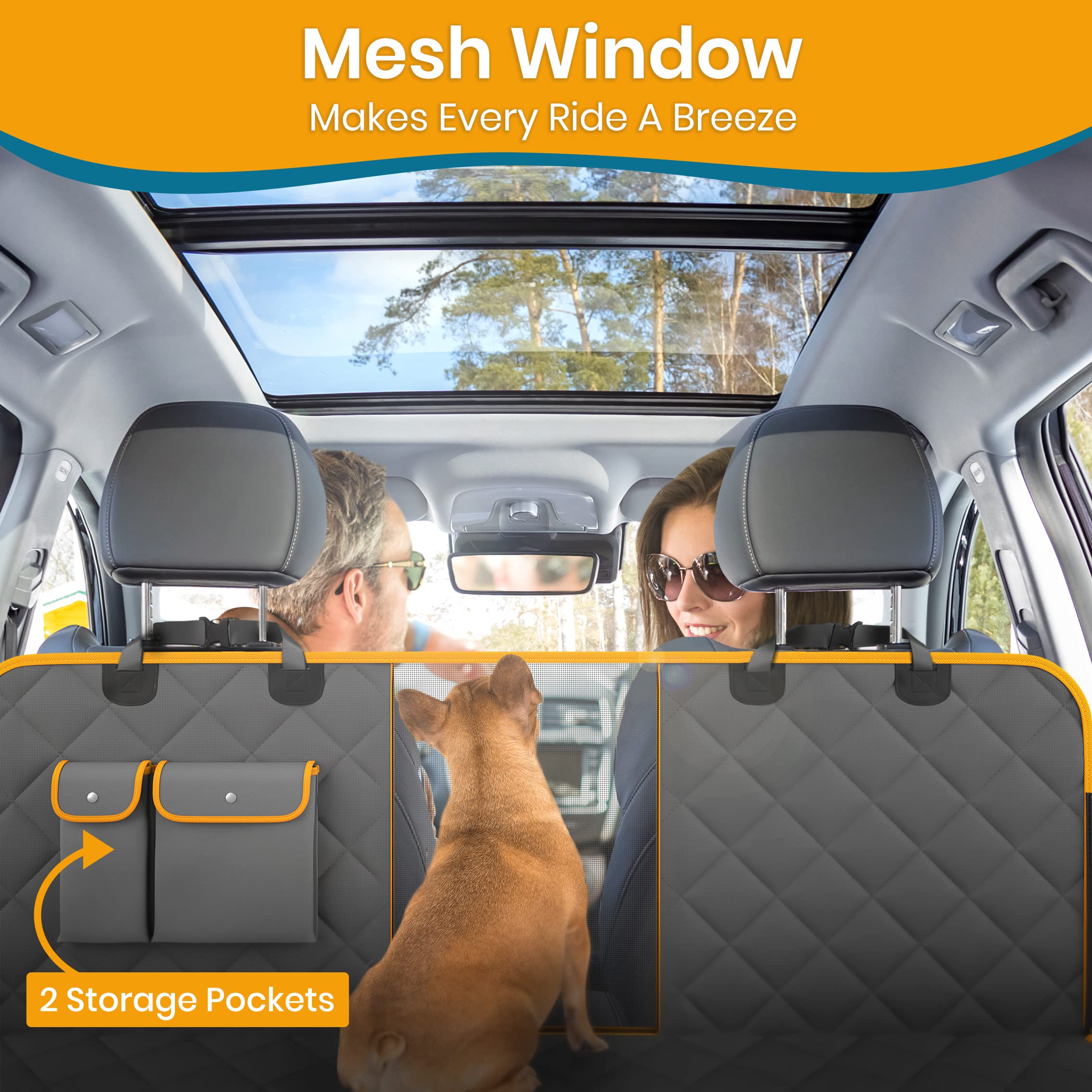 PAWBEE Waterproof Dog Car Seat Cover - Non-Slip Pet Back Seat Protector for SUV, Truck & Sedan - Includes Dog Seat Belt & Mesh Window - Perfect for Travel, Road Trips & Daily Commutes with Pets