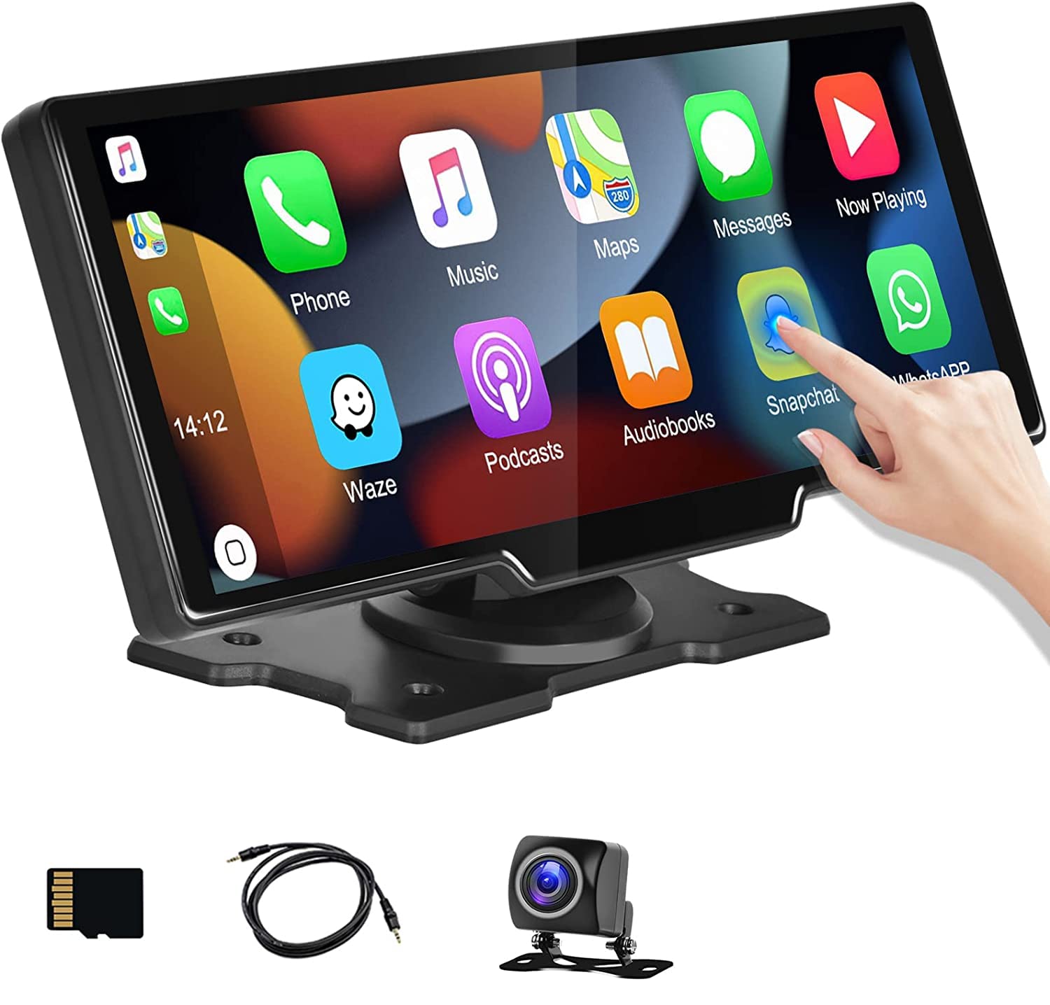10.26 Inch Wireless CarPlay Monitor with Bluetooth & Android Auto - 2K+1080P Dual Camera Car DVR with HD Backup Display - Perfect for Safe Driving & Parking Assistance