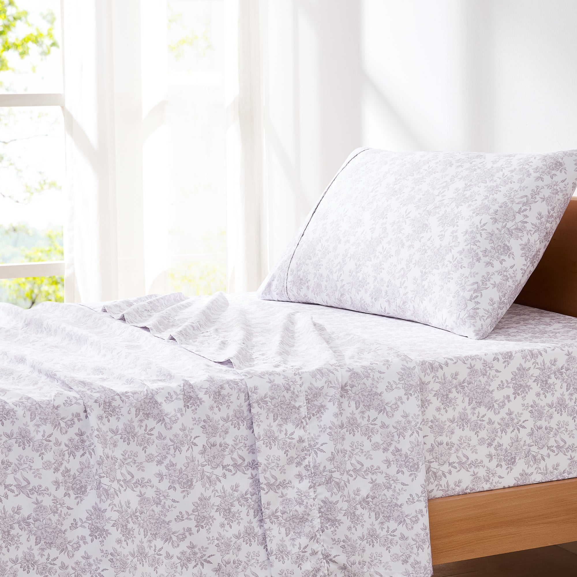 Premium Peony Floral Toile Sheet Set - 100% Cotton Luxury Bedding for Master Bedroom & Guest Room - Soft Breathable Sheets for All Seasons