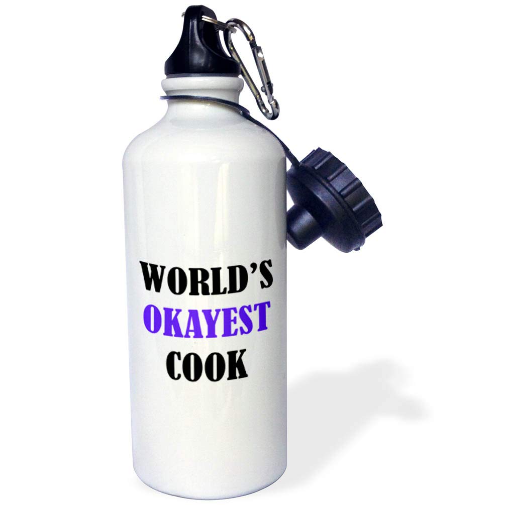 3dRose 'WORLDS OKAYEST COOK' 21 oz White Sports Water Bottle - Perfect for Gym, Hiking & Everyday Hydration