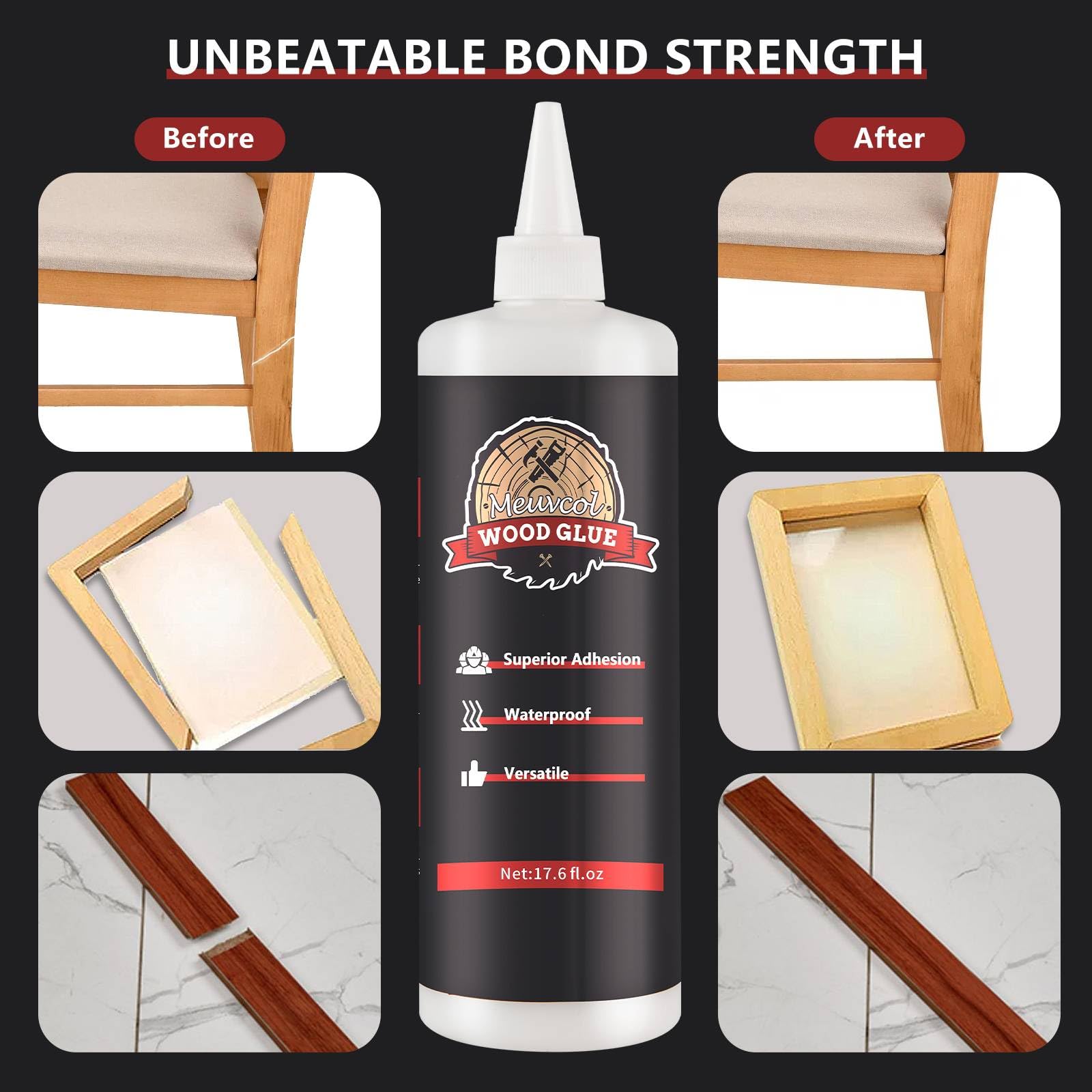Premium Wood Glue - Heavy Duty Waterproof Adhesive for Woodworking, Furniture Repair, Cabinets & Baseboards | Fast-Drying Clear Bond for Interior & Exterior Use | Ideal for DIY Crafts, Door Fixing & Home Projects (500g)