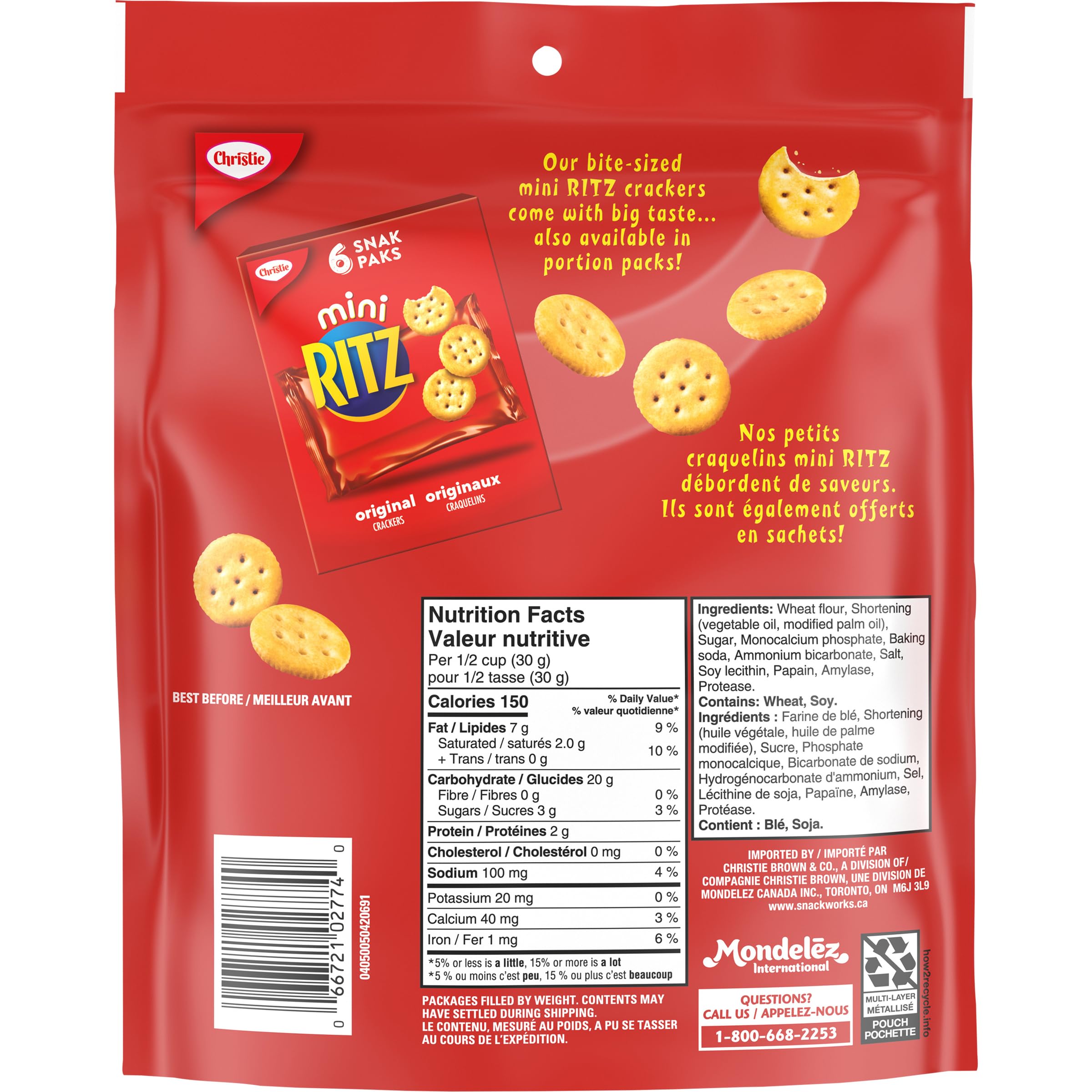 Ritz Mini Crackers Resealable Snack Packs - 180g (6.35oz) - Perfect for School Lunches, Office Snacks & On-the-Go Treats