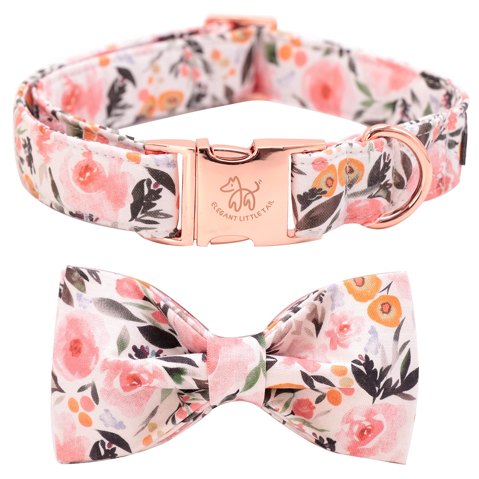 Pink Floral Dog Collar with Adjustable Bow Tie - Elegant Soft Pet Collar for Large Dogs | Perfect for Special Occasions, Photo Shoots & Daily Walks