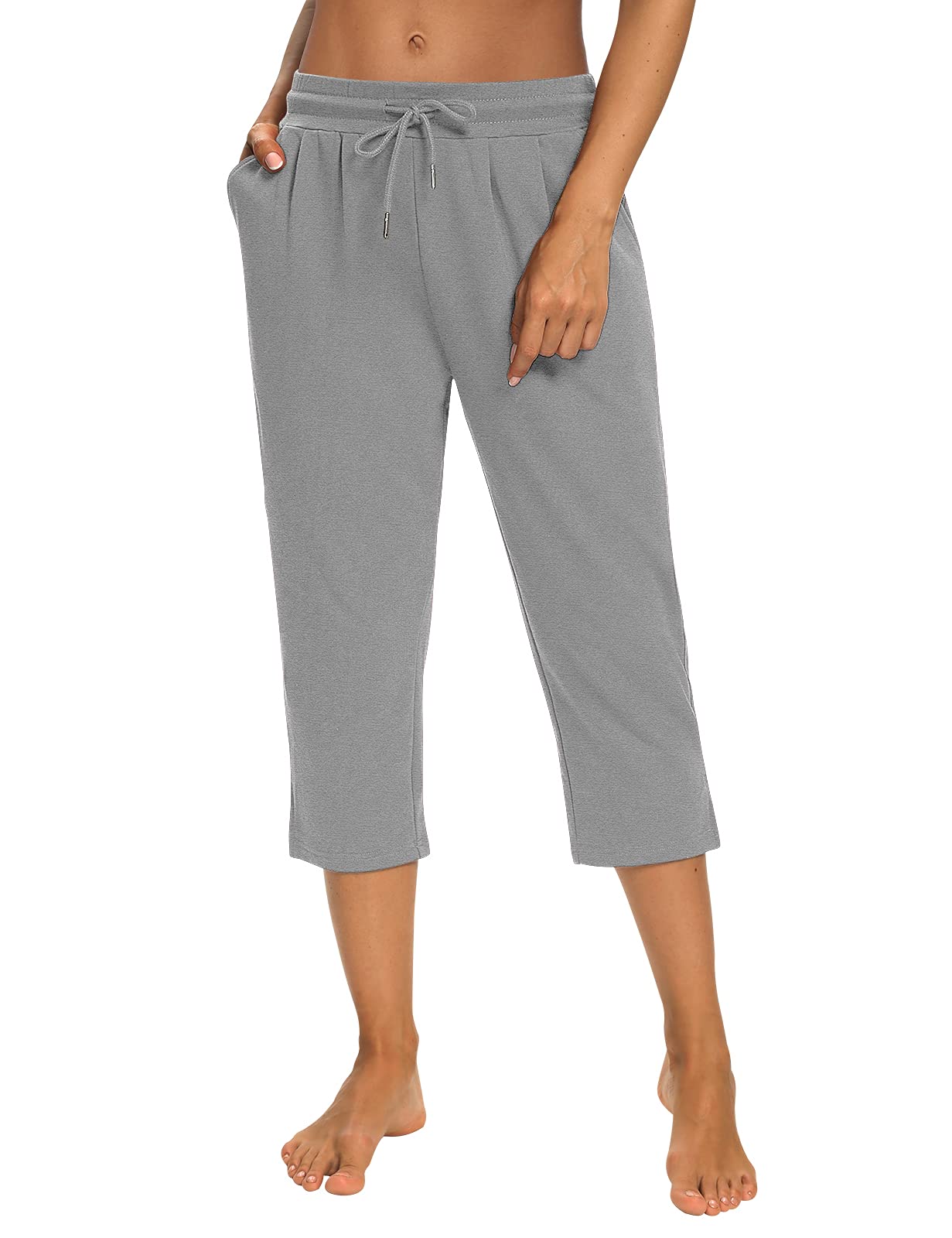 Sarin Mathews Women's Capri Yoga Pants - Loose Fit Workout Joggers with Drawstring & Pockets - Comfortable Lounge & Sleep Pajama Pants for Yoga, Running, Gym, Travel & Home Relaxation