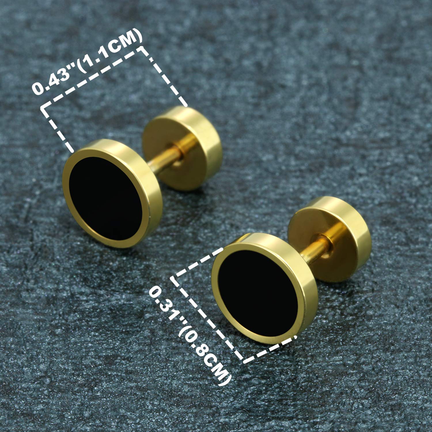 Aroncent 8MM Stainless Steel Fake Gauge Stud Earrings for Men & Women - Rose Gold Plated Fake Earrings for Everyday Wear, Parties & Gifts