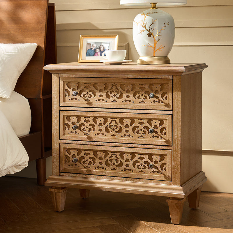 3-Drawer Nightstand with Built-In USB Outlets & Power Strip - Modern Bedside Table for Charging Devices - Perfect for Bedrooms, Guest Rooms & Small Spaces
