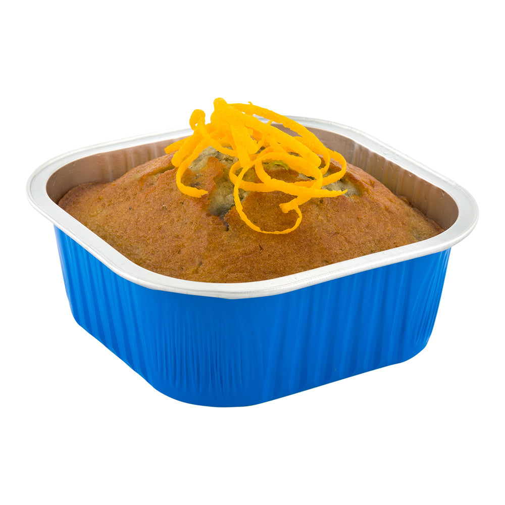 10 oz Square Blue Aluminum Baking Cups with Lids - 4.25