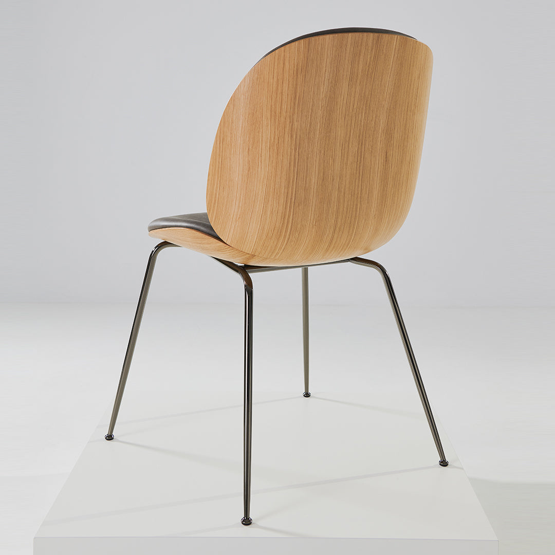Modern Beetle Dining Chair with Upholstered Front & 3D Veneer Shell - Conical Base for Kitchen, Dining Room, or Office - Comfortable Seating Solution for Home & Commercial Spaces