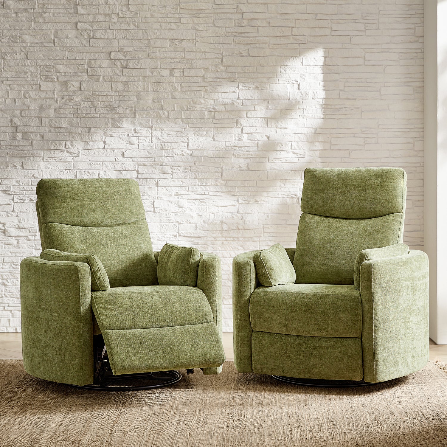 Monica Swivel Rocker Power Recliner Chair with Adjustable Headrest & Lumbar Support - Optional Removable Pillows - Perfect for Living Room, Home Theater & Relaxation