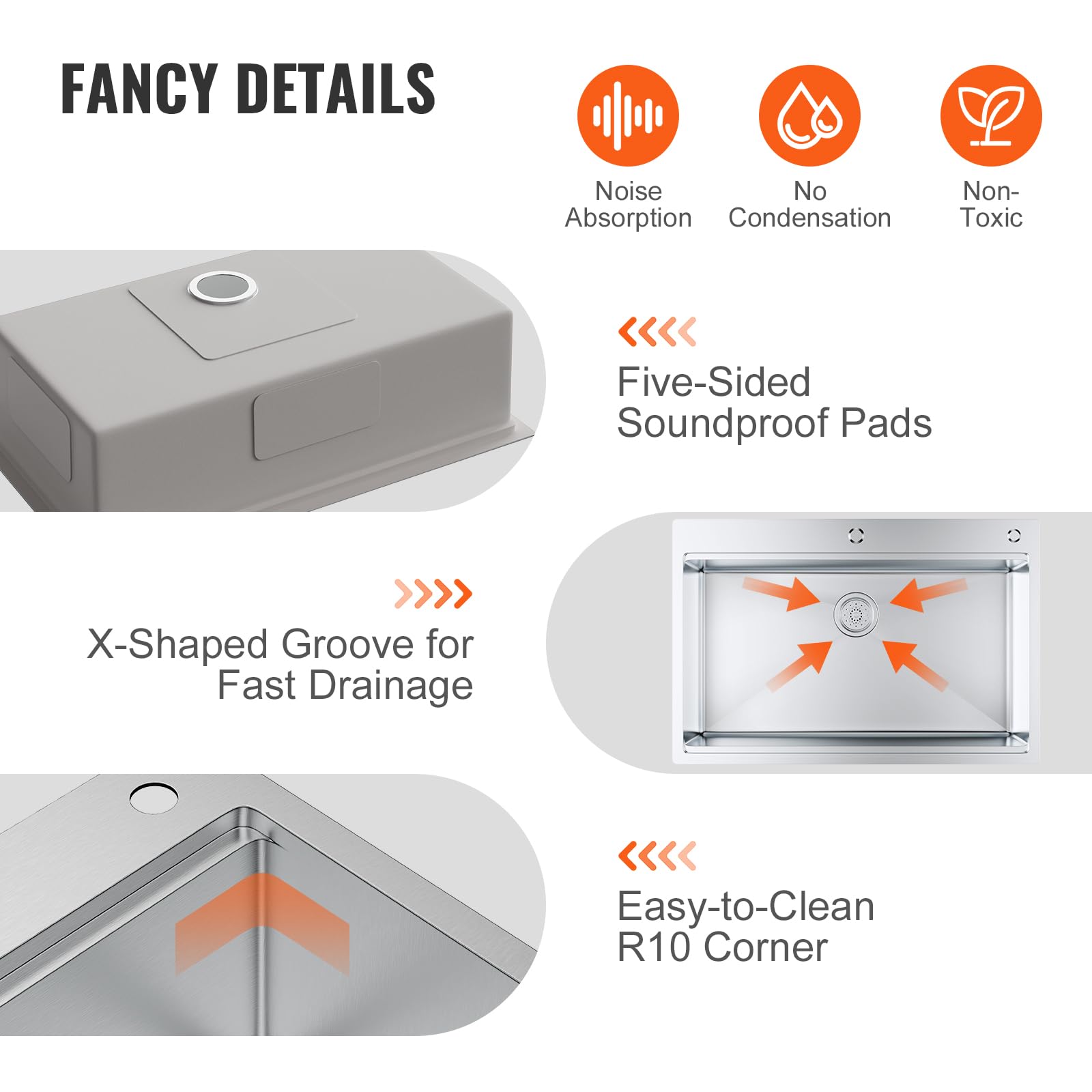 VEVOR 33 Inch 304 Stainless Steel Drop-In Kitchen Sink - Single Bowl Top Mount Sink with Drainboard & Accessories - Perfect for Home Kitchen, RV, Bar Prep & Dishwashing Station - Durable Workstation Sink for Commercial & Residential Use