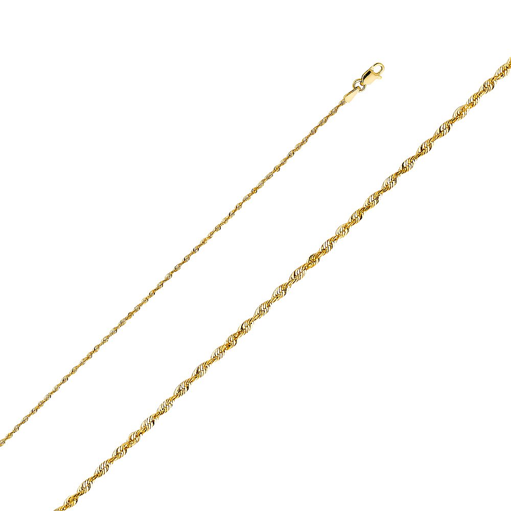14k Yellow Gold Solid Lobster Claw Clasp Diamond-Cut Rope Chain Necklace for Women | Sonia Jewels | Elegant Layering Necklace for Daily Wear, Parties & Special Occasions