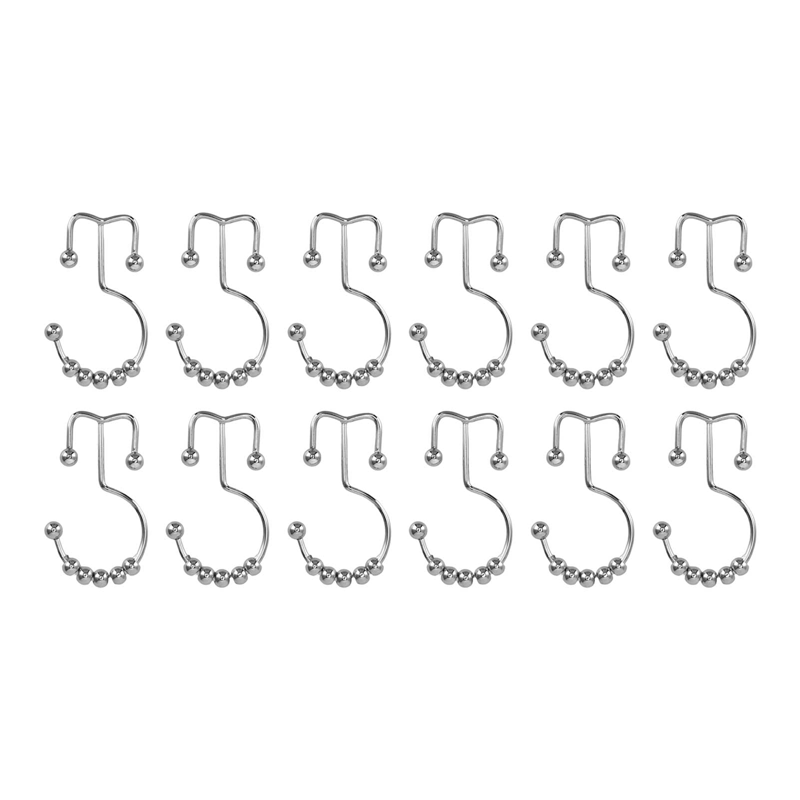 YUANJS 12PCS Stainless Steel Shower Curtain Hooks - Anti-Corrosion Double Hook Design with Polished Finish for Bathroom Decor | Perfect for Hanging Shower Curtains, Towels & Bathroom Accessories