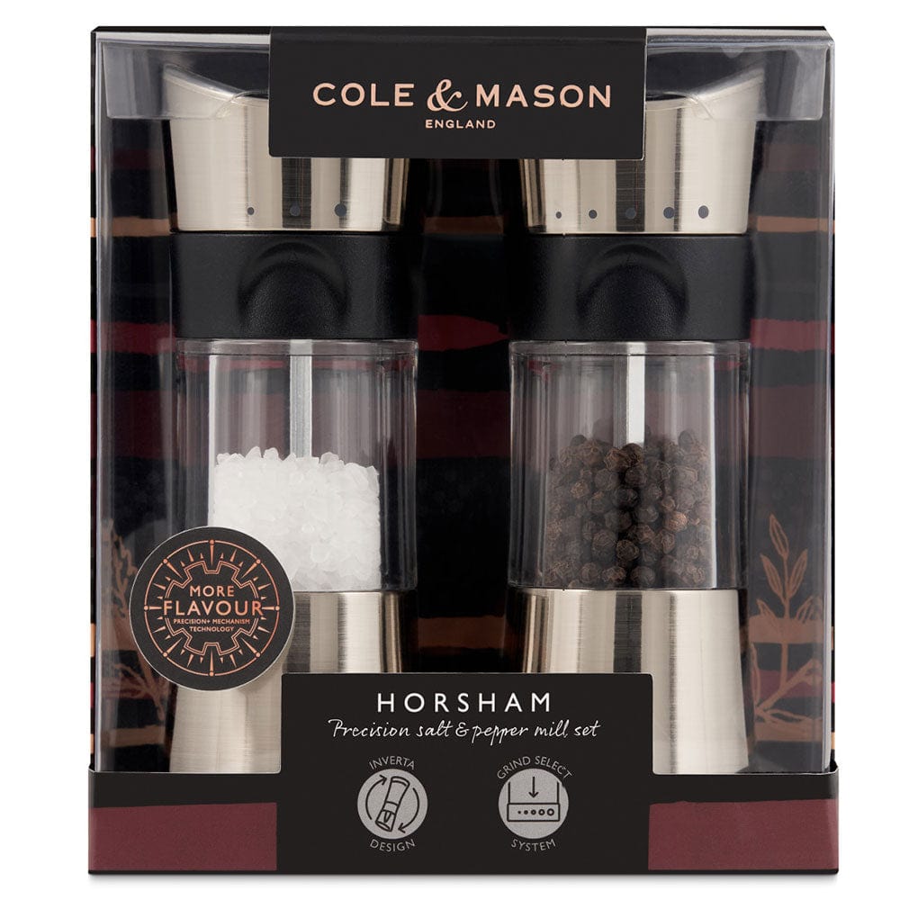 Cole & Mason Horsham Chrome Salt and Pepper Grinder Set - Premium Stainless Steel Mill for Kitchen, Dining Table & Gourmet Cooking