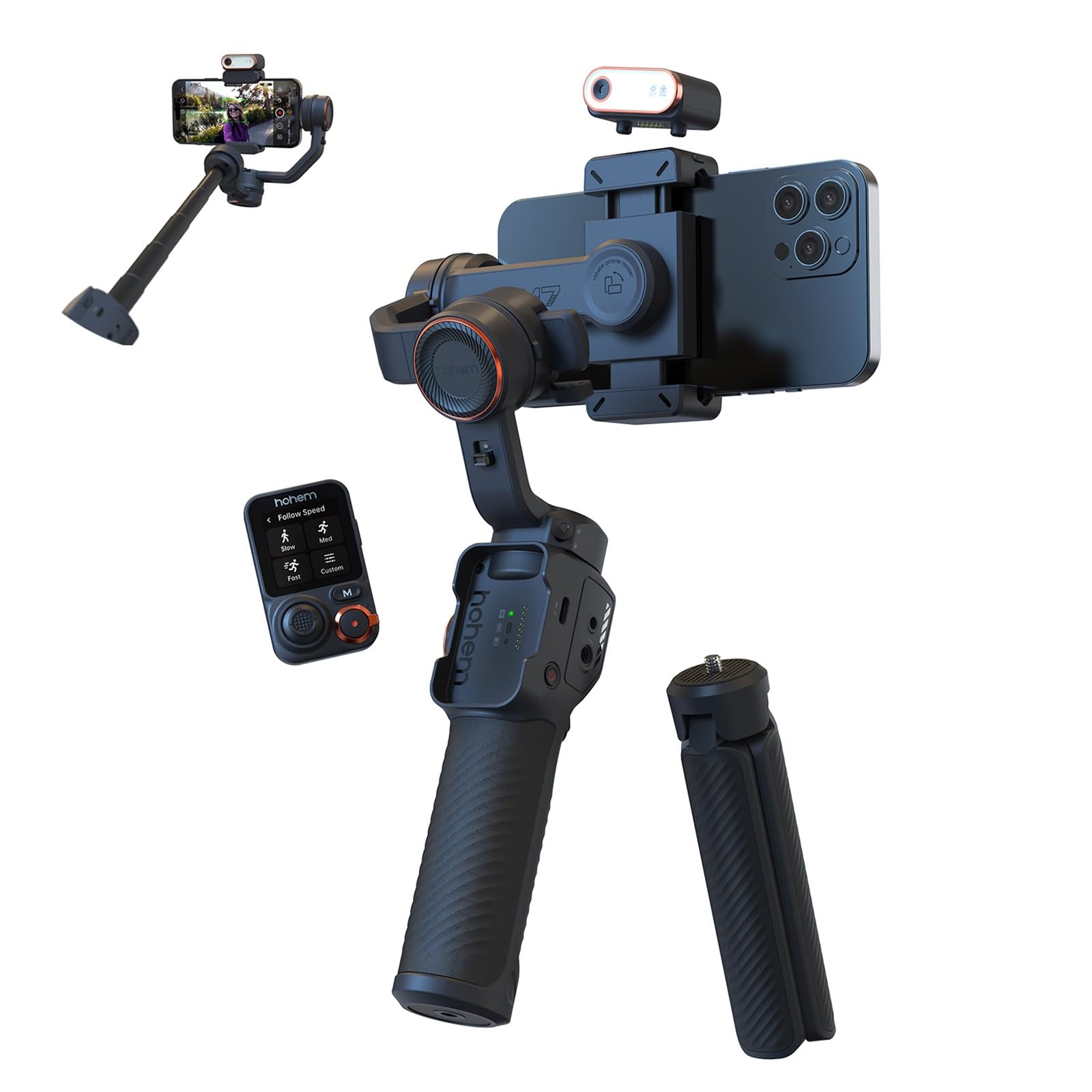 Hohem iSteady M7 3-Axis Smartphone Gimbal Stabilizer for iPhone & Android - AI Tracking, Detachable Remote, Extension Pole & Magnetic Fill Light - Perfect for Vlogging, Live Streaming & Content Creation