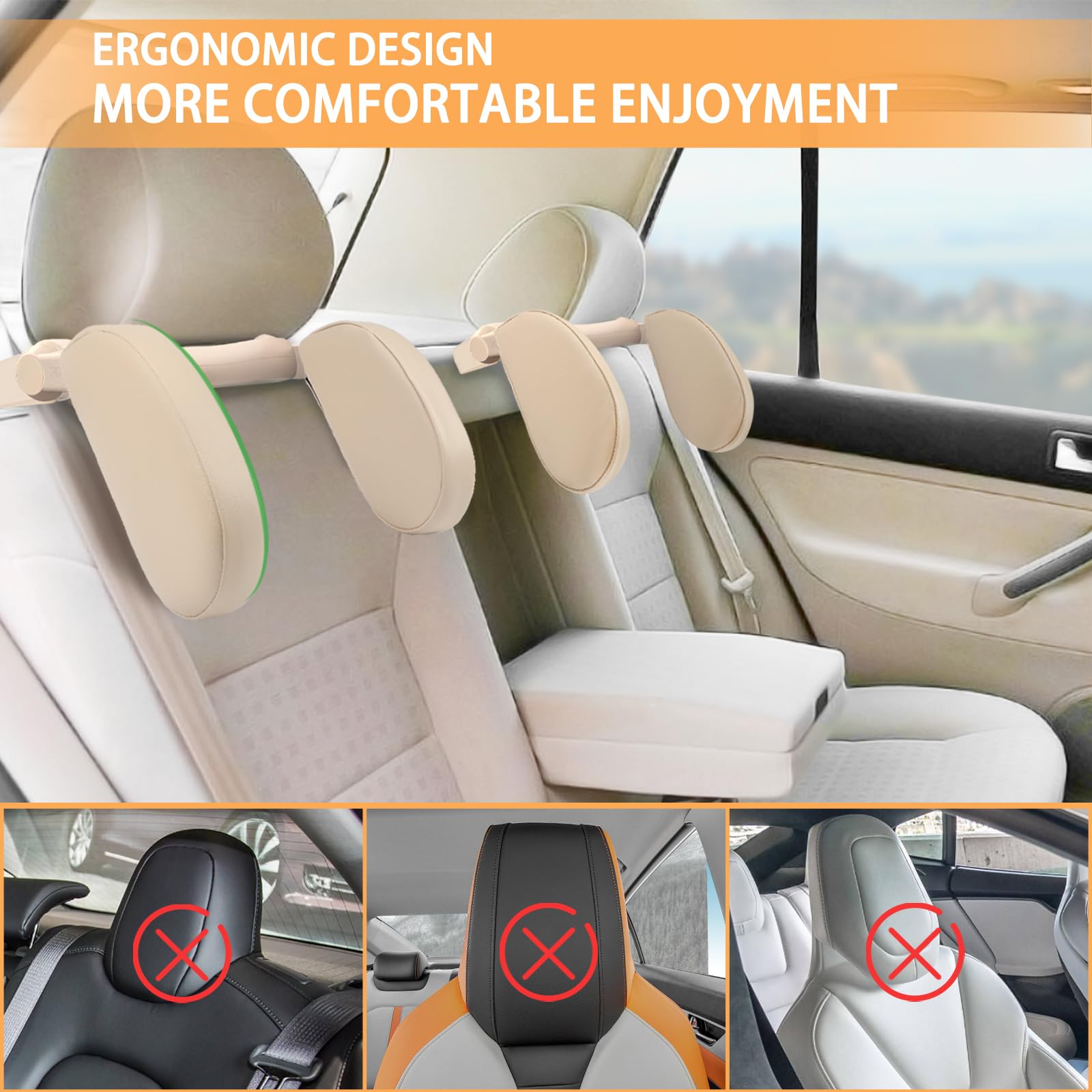 Ergonomic U-Shape Car Neck Pillow for Travel - Comfortable Headrest Support for Kids & Seniors - Perfect for Road Trips, Long Drives & Airplane Sleep