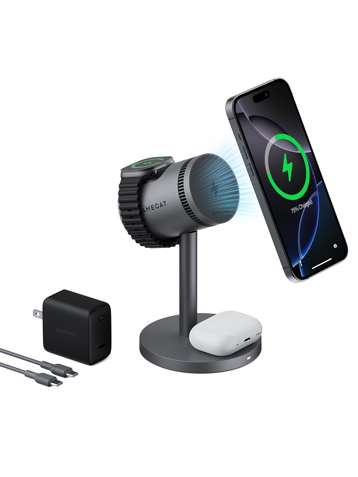 3 in 1 Magnetic Wireless Charging Station - 15W Fast Qi2 Certified Charger with Phone Cooler & 45W PD Adapter - Compatible with iPhone 16/15/14/13/12, Apple Watch & AirPods - Perfect for Home, Office & Travel Charging Needs
