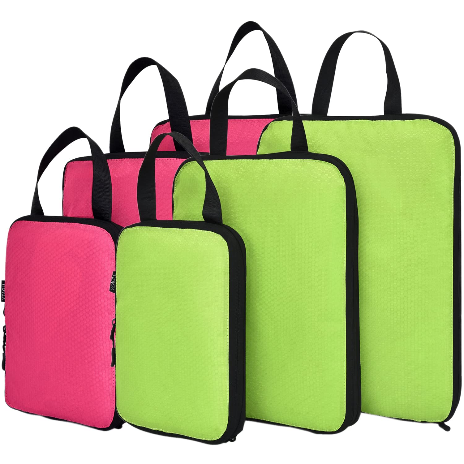YZAOLL 6-Piece Kids Travel Compression Packing Cubes Set - Space-Saving Luggage Organizers for Boys & Girls (Green Rose) | Perfect for Family Vacations, School Trips & Camping Accessories